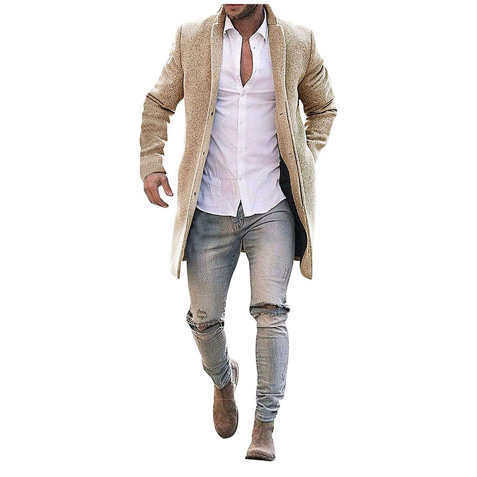 Men's Wool Long Trench Coat - Warm Winter Overcoat with Button Closure | Smart & Stylish Outwear for Business, Travel & Formal Occasions