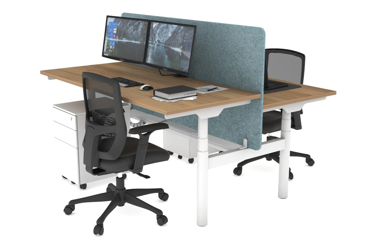Flexi Premium Height Adjustable 2-Person H Bench Workstation - White Frame [1400L x 700W] for Office & Home Workspace | Ergonomic Standing Desk Solution
