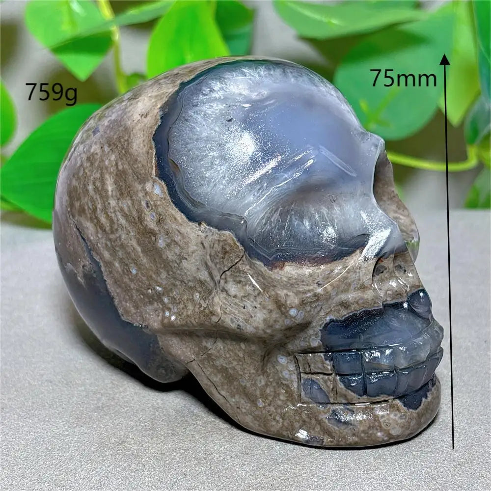 Volcano Agate Skull Crystal - Natural Stone Quartz Mineral for Halloween Decor, Spiritual Meditation, Energy Healing & Unique Handmade Gifts - Perfect for Home Altar, Yoga Space & Gothic Decorations