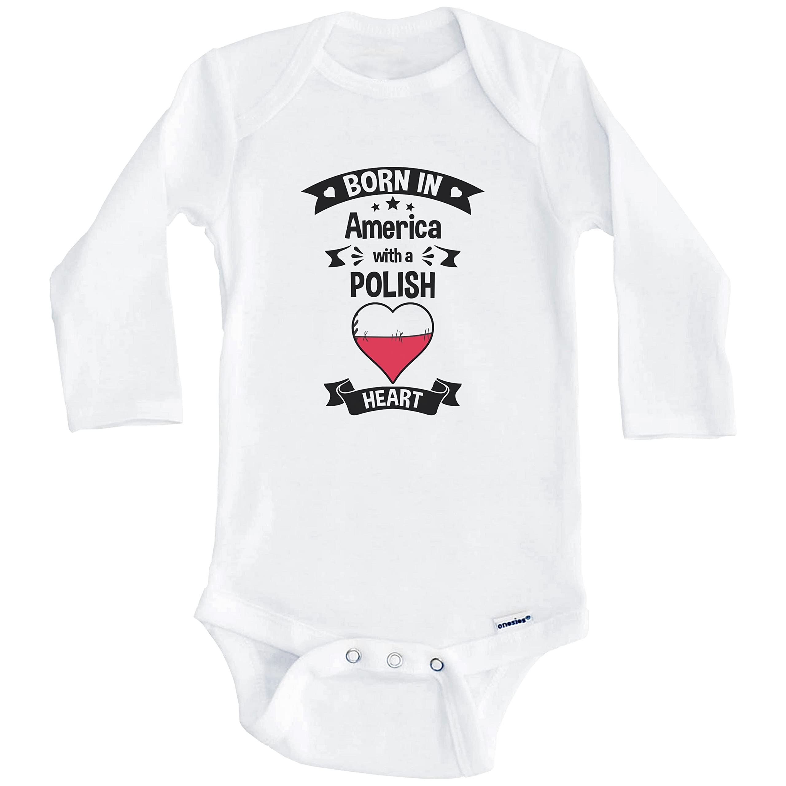 Born in America with A Polish Heart One Piece Baby Bodysuit - Soft Long Sleeve Infant Romper for Newborns & Toddlers - Perfect for Family Gatherings, Photo Shoots & Everyday Comfort