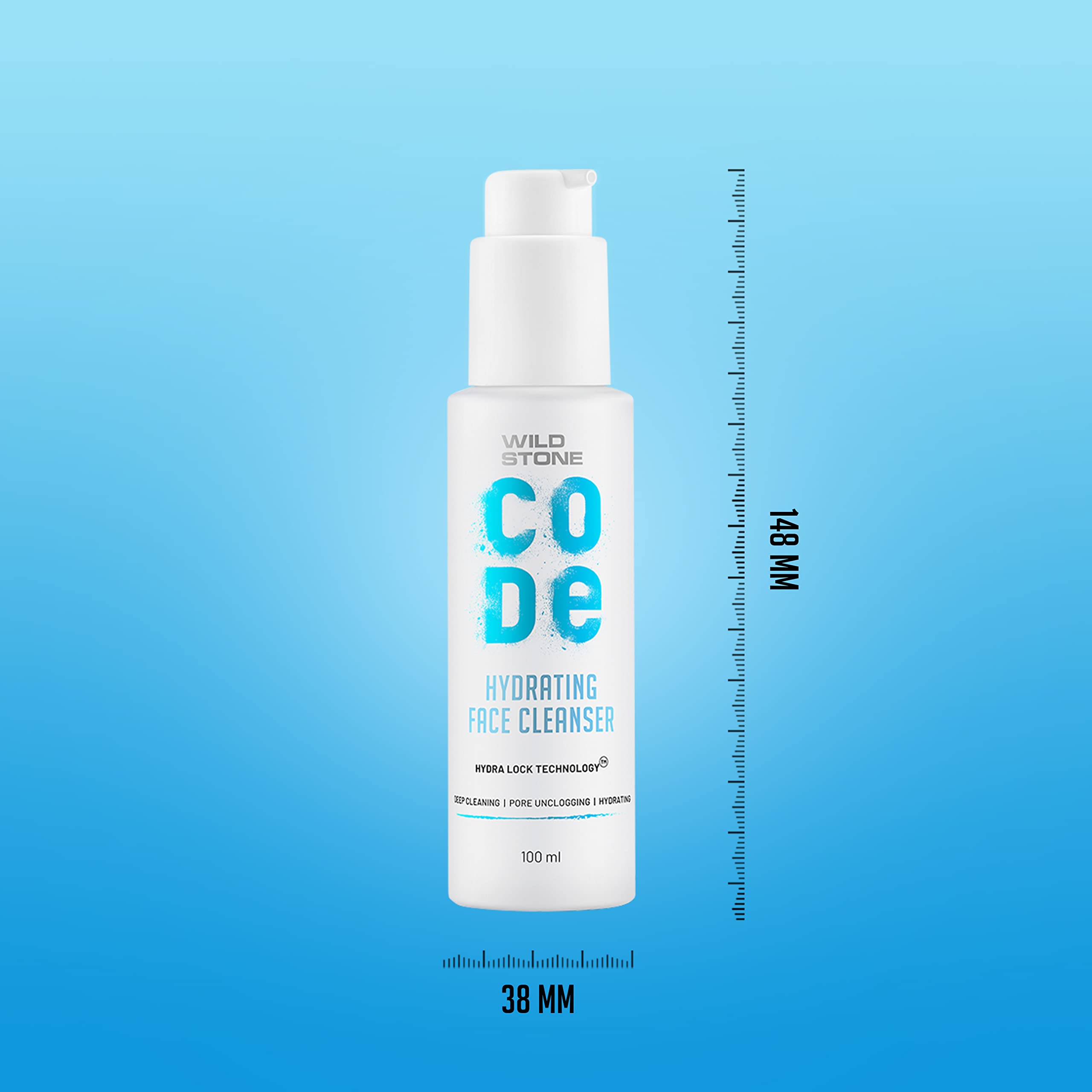 Wild Stone Code Hydrating Face Cleanser for Men - Anti Acne & Oil Control Foaming Wash | Gentle Deep Pore Cleanser for Dry to Oily Skin | 100ml | Daily Skincare Routine & Post-Workout Refresh