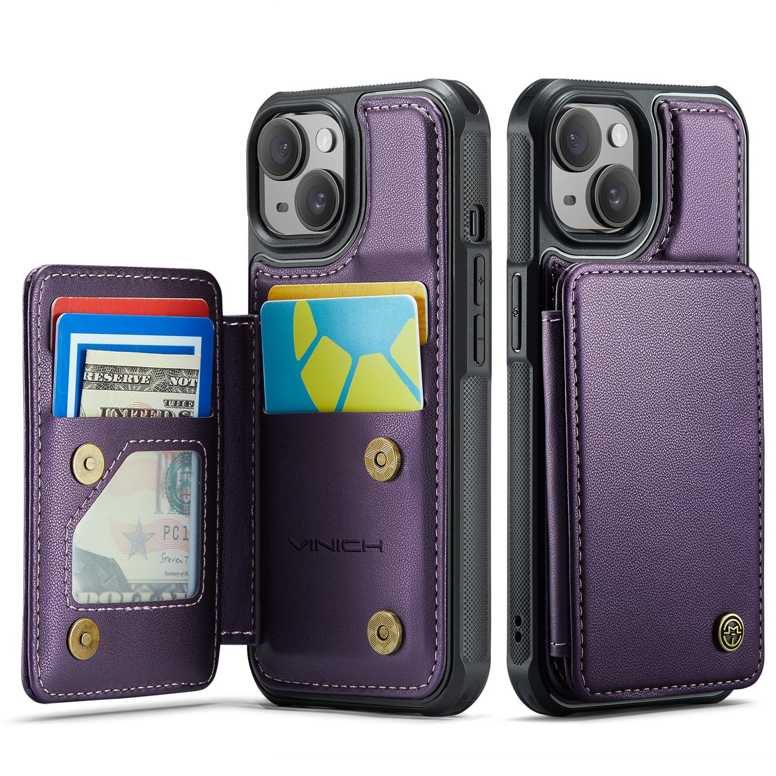 Vinich iPhone 14 Wallet Case with Card Holder & Kickstand - RFID Blocking Credit Card Slots, Shockproof Protective Phone Cover for Women & Men (Purple) - Perfect for Travel, Work & Everyday Use