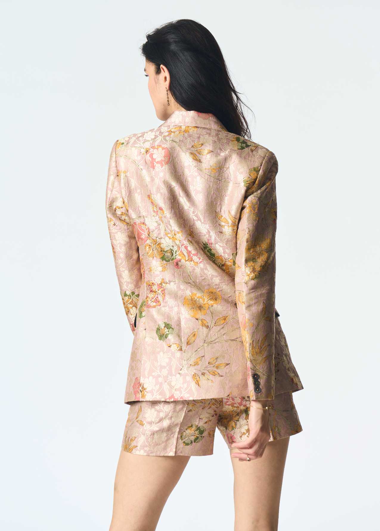 Luxury Silk Brocade Shorts in Champagne Pink - Elegant Lounge & Sleepwear for Women | Perfect for Home Relaxation, Yoga & Summer Nights