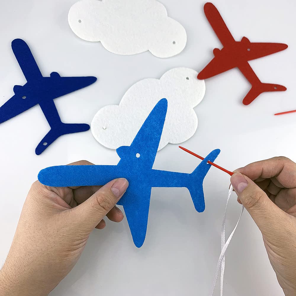 2 Pack Airplane Cloud Garland - Aviation Themed Party Decorations for Birthday, Baby Shower & Nursery - Airplane Banner for Kids Room, Classroom & Themed Events