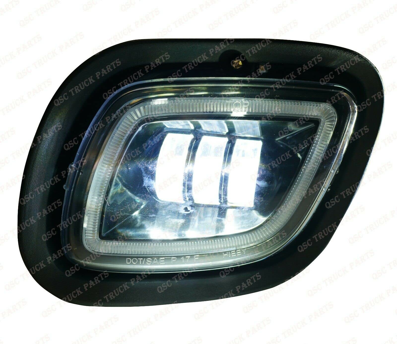 QSC LED Fog Lights for Freightliner Cascadia 08-17 - Black Housing with Halo for Night Driving