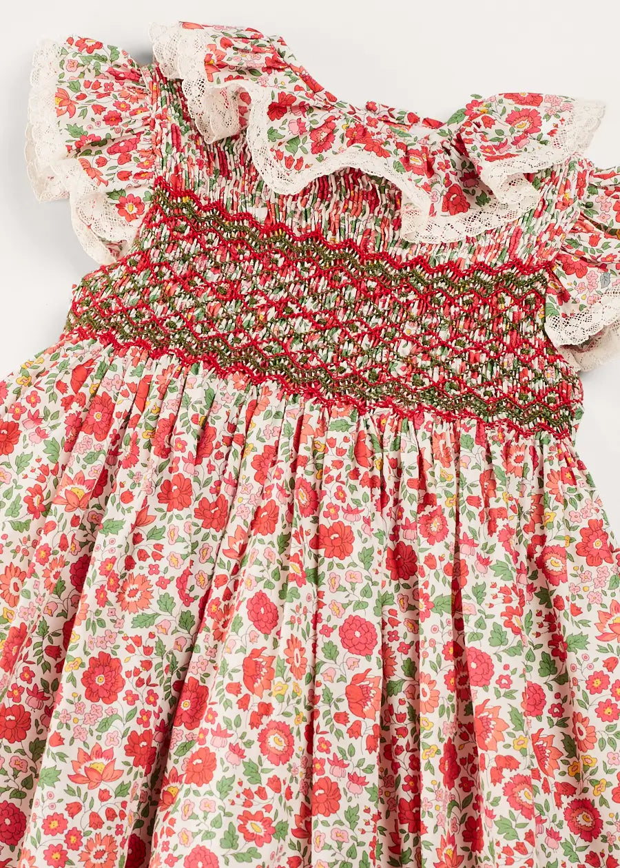 Margot Hand Smocked Red Dress - Premium Liberty Fabric (Sizes 12m-6yrs) | Perfect for Birthday Parties, Easter & Special Occasions