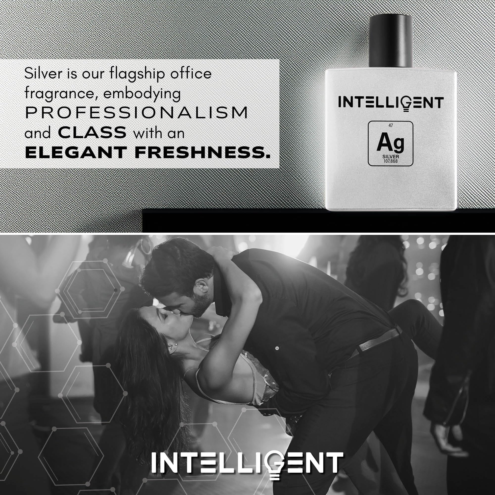 Intelligent Silver Men's Extrait de Parfum - 3.4 Fl Oz (100 mL) | Clean, Sophisticated & Long-Lasting Fragrance for Work, Date Night & Special Occasions