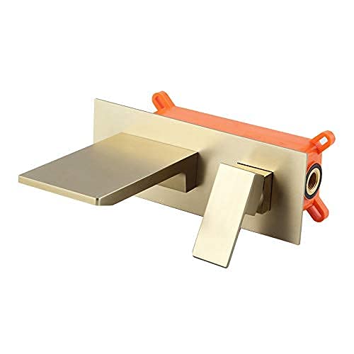 Weibath Wall Mount Single Handle Waterfall Bathroom Faucet - Brushed Gold Solid Brass Vessel Sink Faucet for Modern Bathroom & Powder Room Decor