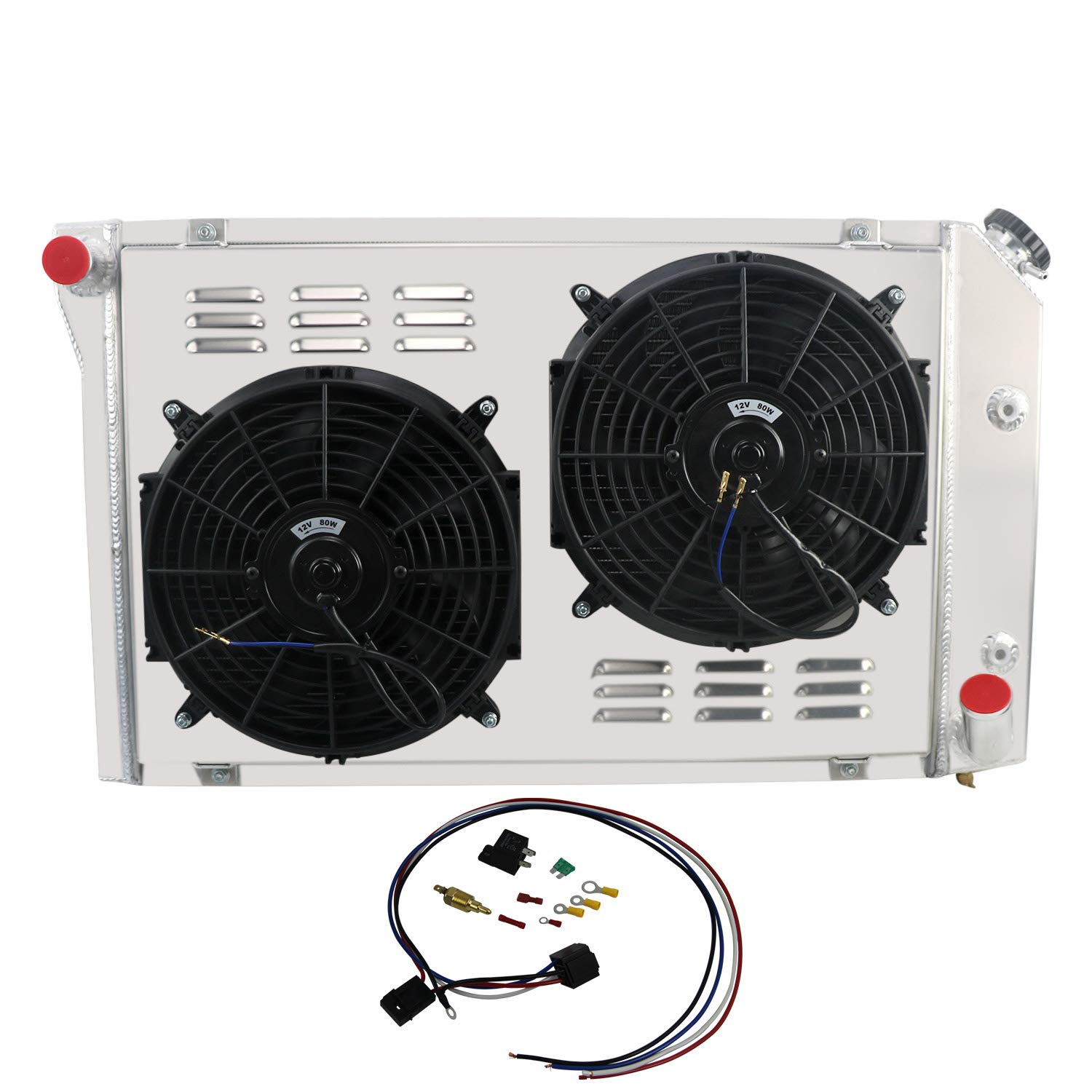 ALLOYWORKS 3 Row Core All Aluminum Radiator with Shroud Fan & Thermostat for 1977-1982 Chevy Corvette C3 350 305 5.7L 5.0L V8 - High Performance Cooling Upgrade for Classic Muscle Cars & Hot Rods