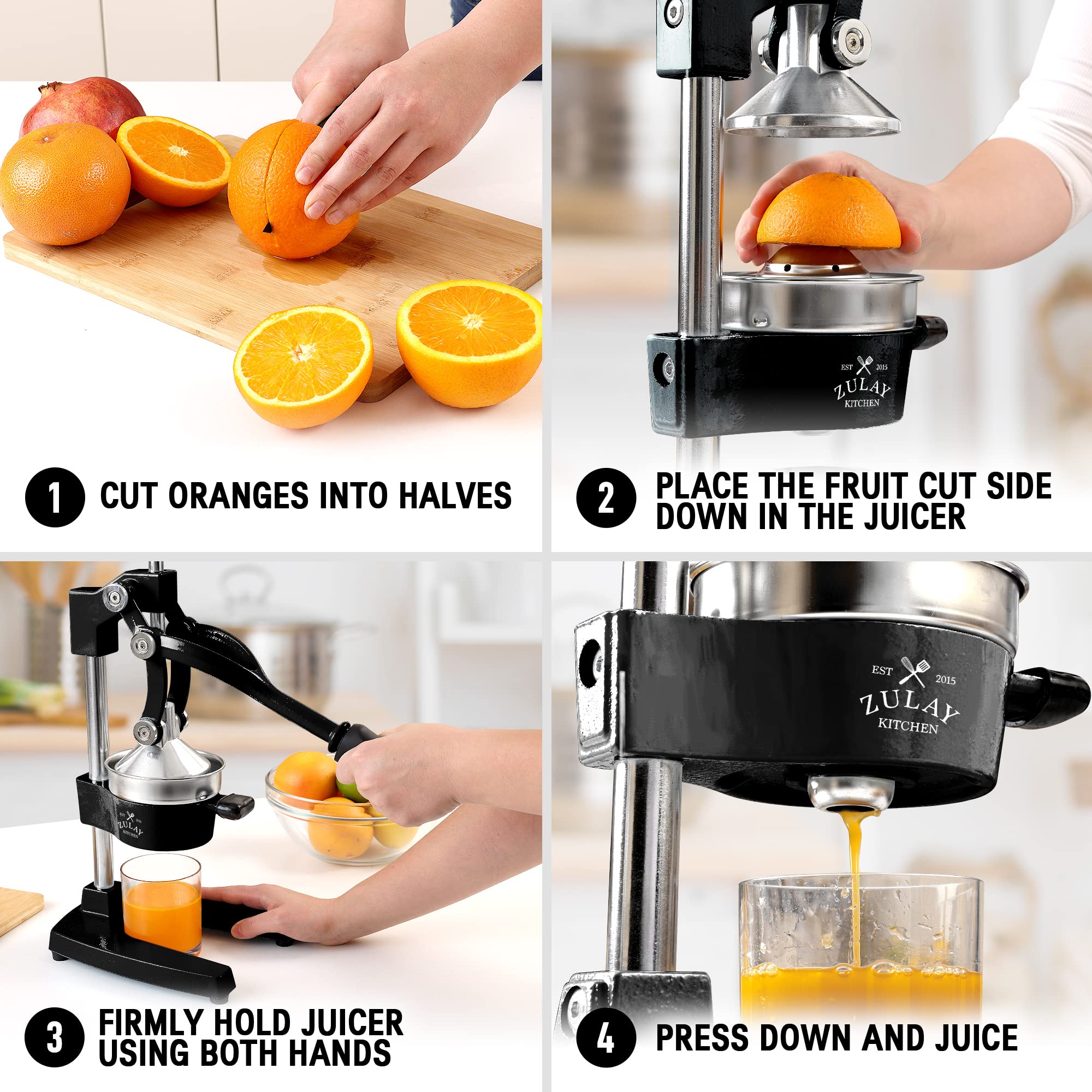 Premium Cast Iron Orange Juice Squeezer - Heavy Duty Stainless Steel Citrus Juicer for Lemons, Limes & Grapefruits | Professional Grade Solid Metal Squeezer Bowl for Fresh Juice at Home, Bars & Restaurants