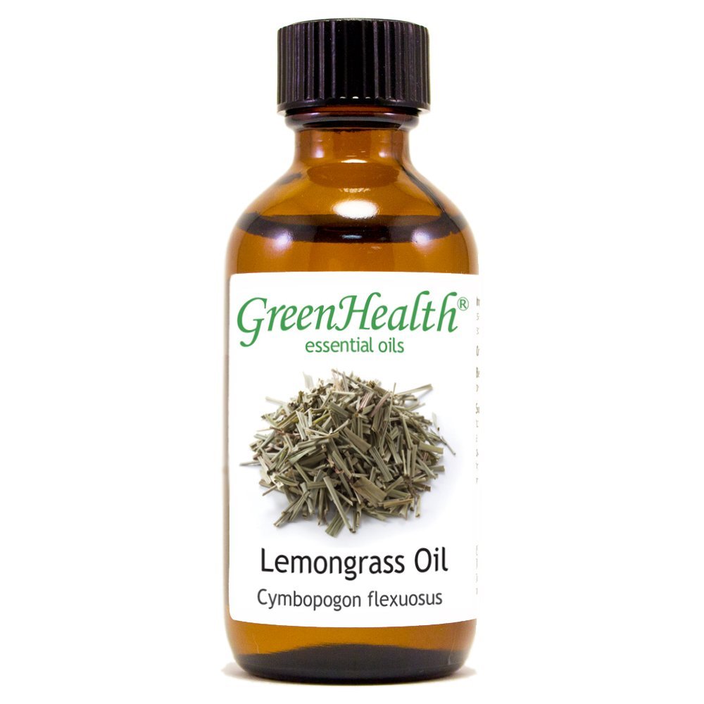 100% Pure Lemongrass Essential Oil - 2 fl oz (59 ml) Glass Bottle with Dropper Cap - Aromatherapy, Diffuser, Massage & DIY Skincare - GreenHealth Brand