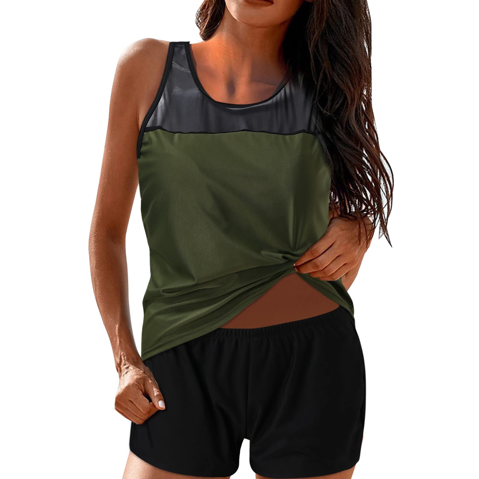 **Women's Long Tankini Swimsuits with Shorts - Athletic Two Piece Bathing Suits for Swimming, Beach & Water Sports**