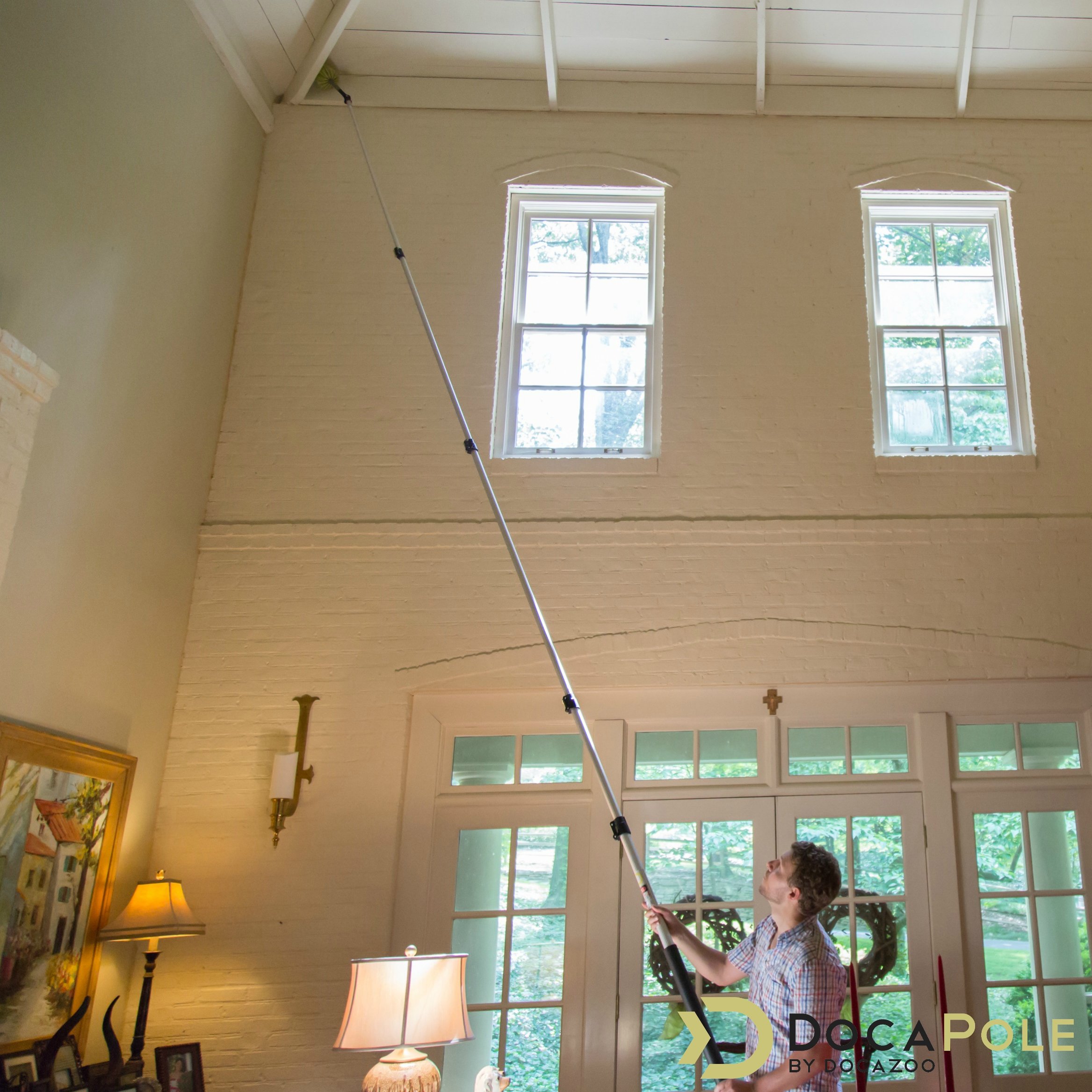 DOCA 7-30 Ft Telescoping Extension Pole for Cleaning - Adjustable Window Washing Kit, Paint Roller, Cobweb Duster & Squeegee - High Reach Indoor Outdoor Cleaning Tool for Gutters, Ceilings & Hard-to-Reach Areas