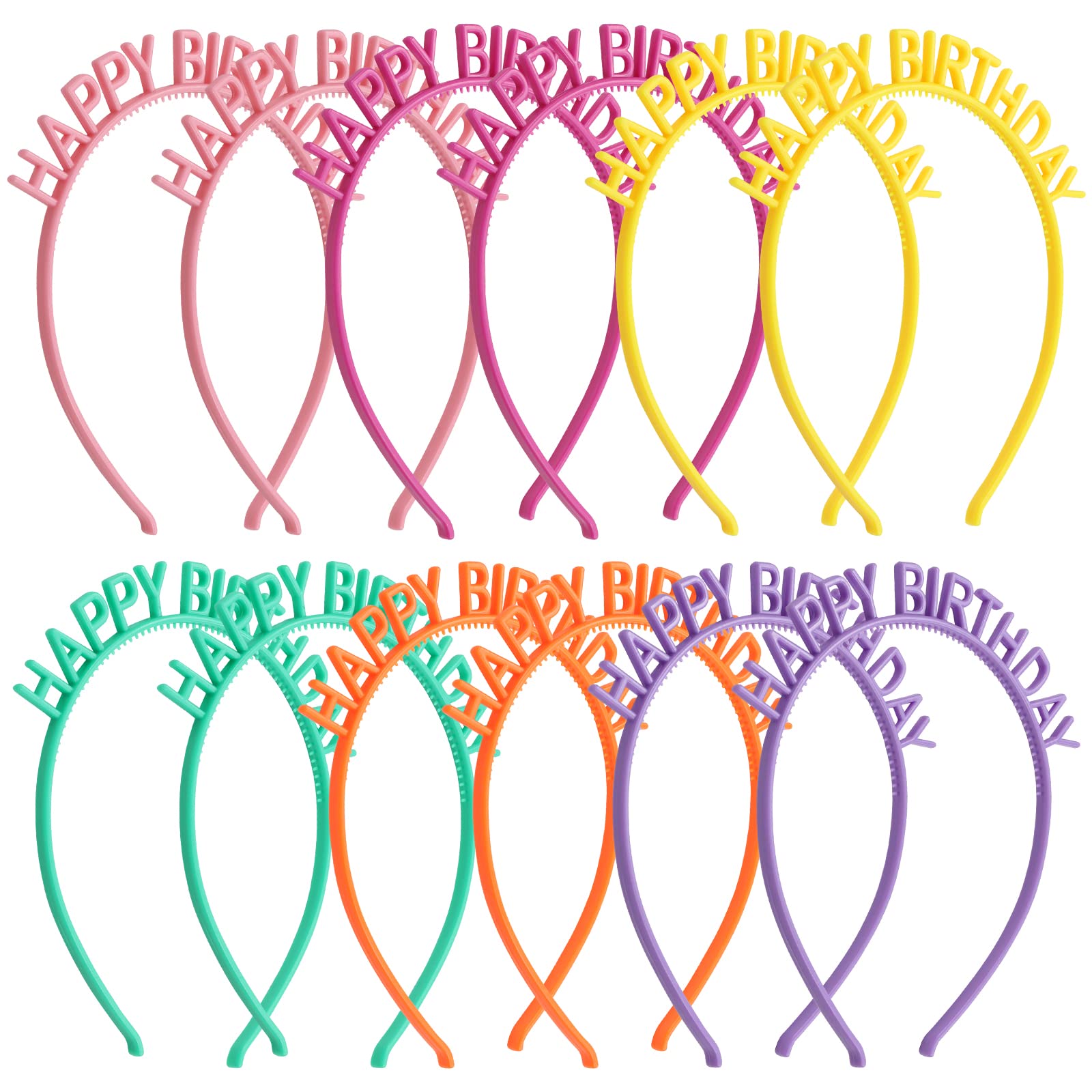 12 Pack Colorful Birthday Headbands with Teeth - 6 Pairs Plastic Hair Hoops for Toddlers, Kids, Teens & Women - Fun Party Hair Accessories & Crowns for Birthday Celebrations, Photo Booths & Costume Parties