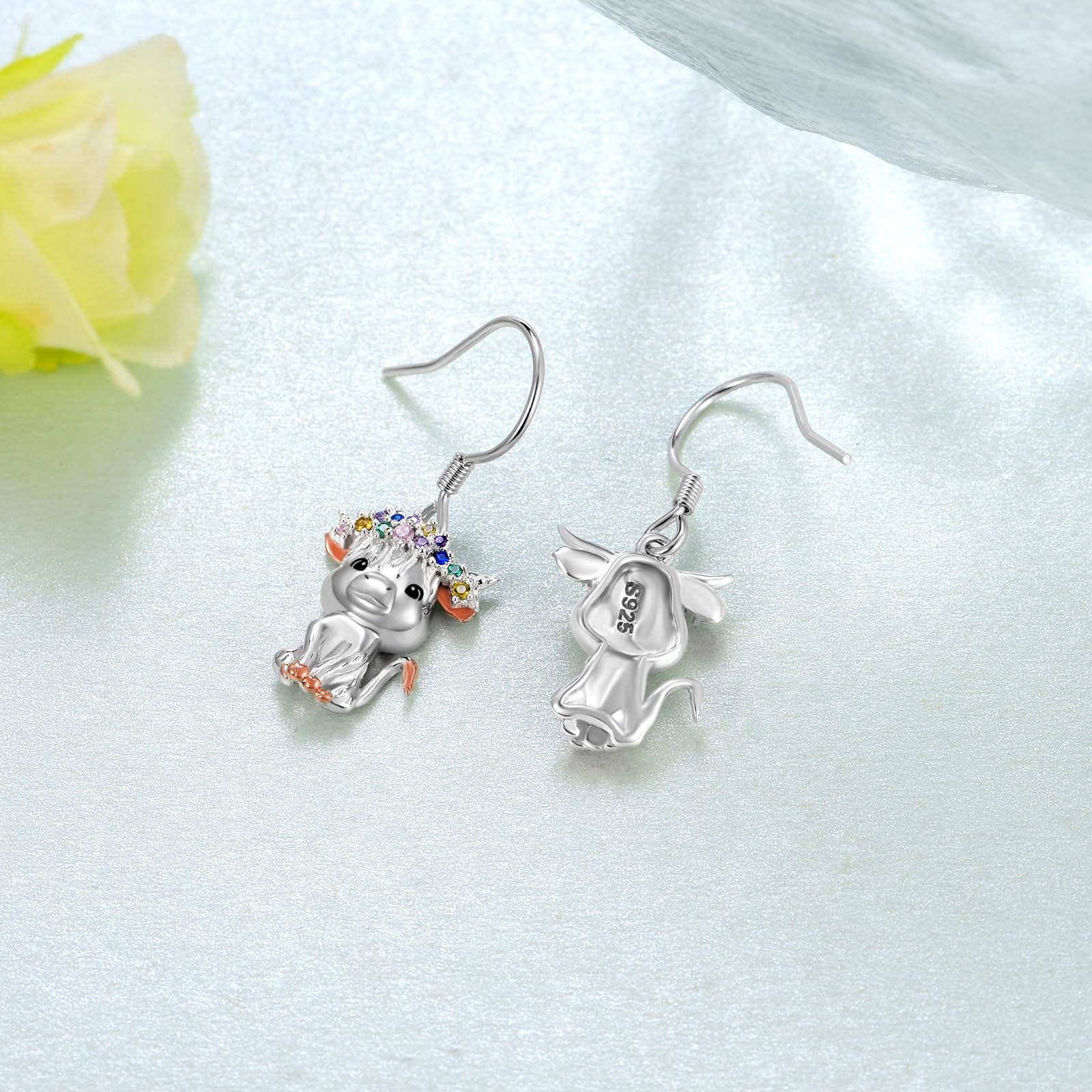 925 Sterling Silver Highland Cow Dangle Earrings for Women - Cute Animal Jewelry Gift for Teens, Birthday, Christmas - Perfect for Casual Wear, Parties & Gifts