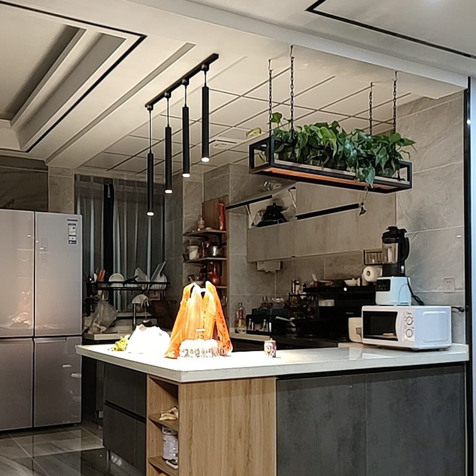 Industrial Floating Shelves for Kitchen & Bar - Solid Wood & Metal Iron Ceiling Shelf, Wall Mounted Pot Pan Rack, Hanging Basket for Storage & Decoration - Perfect for Restaurant, Home Decor & Flower Display