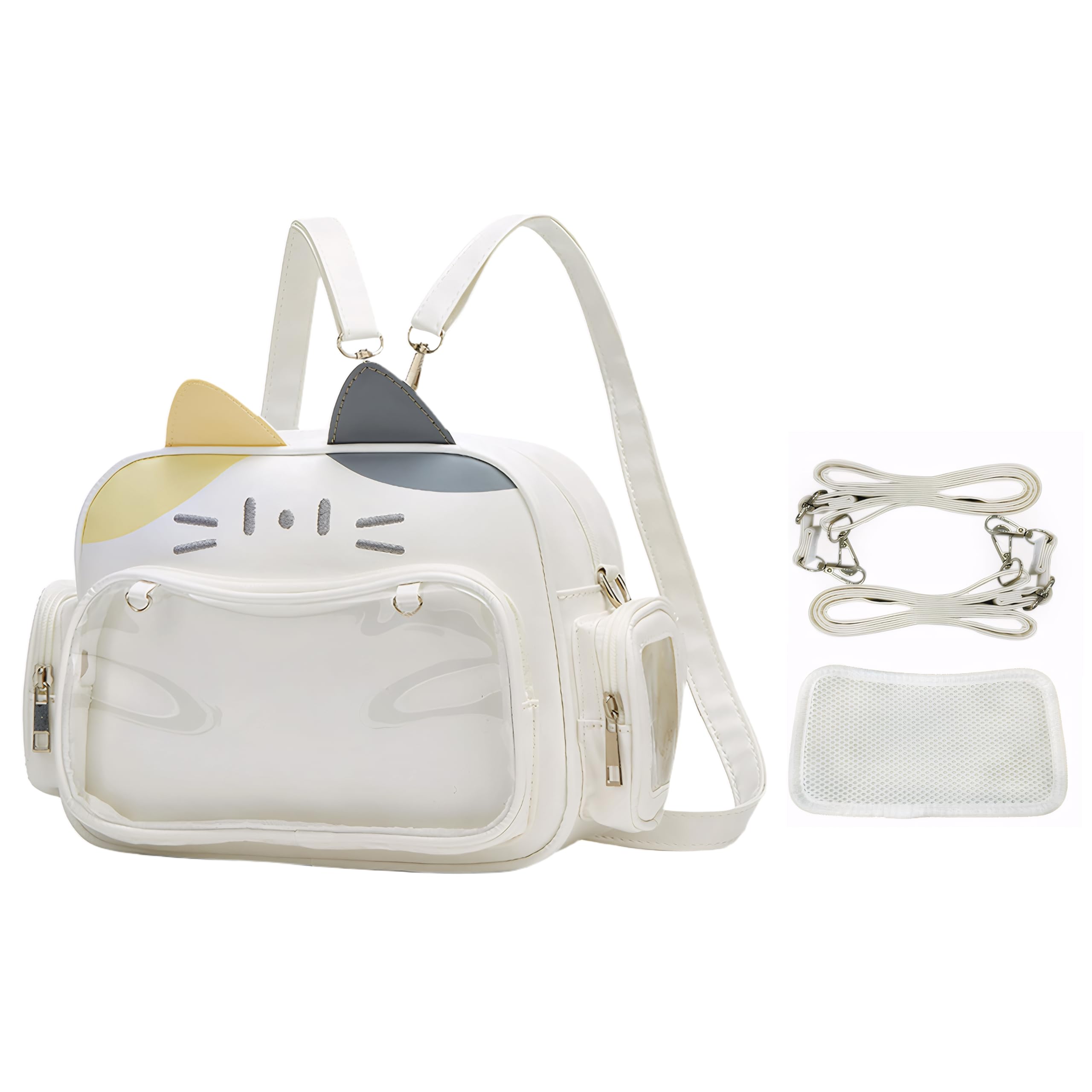 Cute Kawaii Ita Bag Cat Backpack for Girls - Y2K Japanese Anime School Bag with Pin Display Panel - Crossbody Shoulder Purse for Cosplay, Conventions & Daily Use (Yellow)