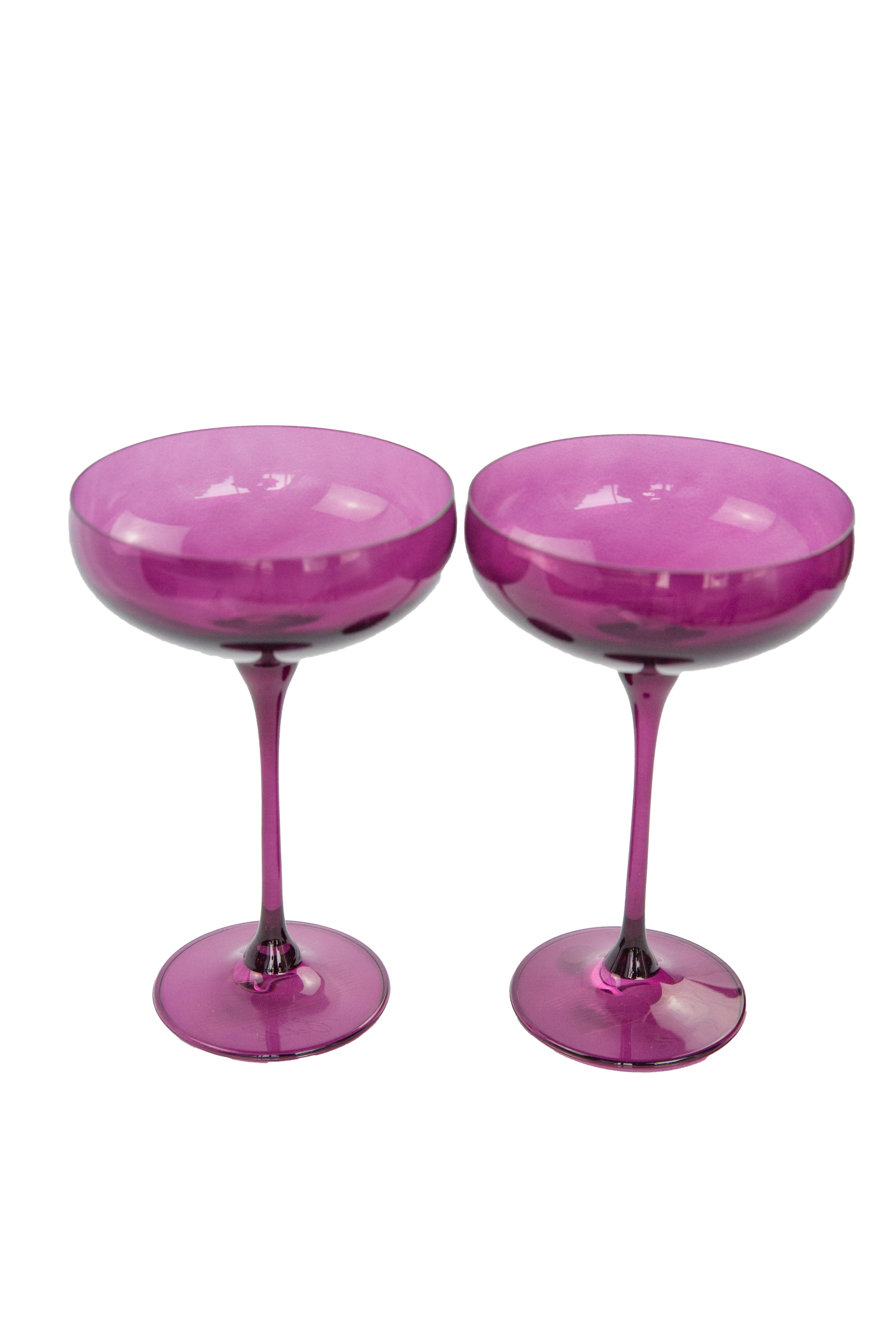 Estelle Colored Champagne Coupe Glasses - Set of 2 Elegant Amethyst Purple Stemware for Wedding, Bridal Shower & Special Occasions