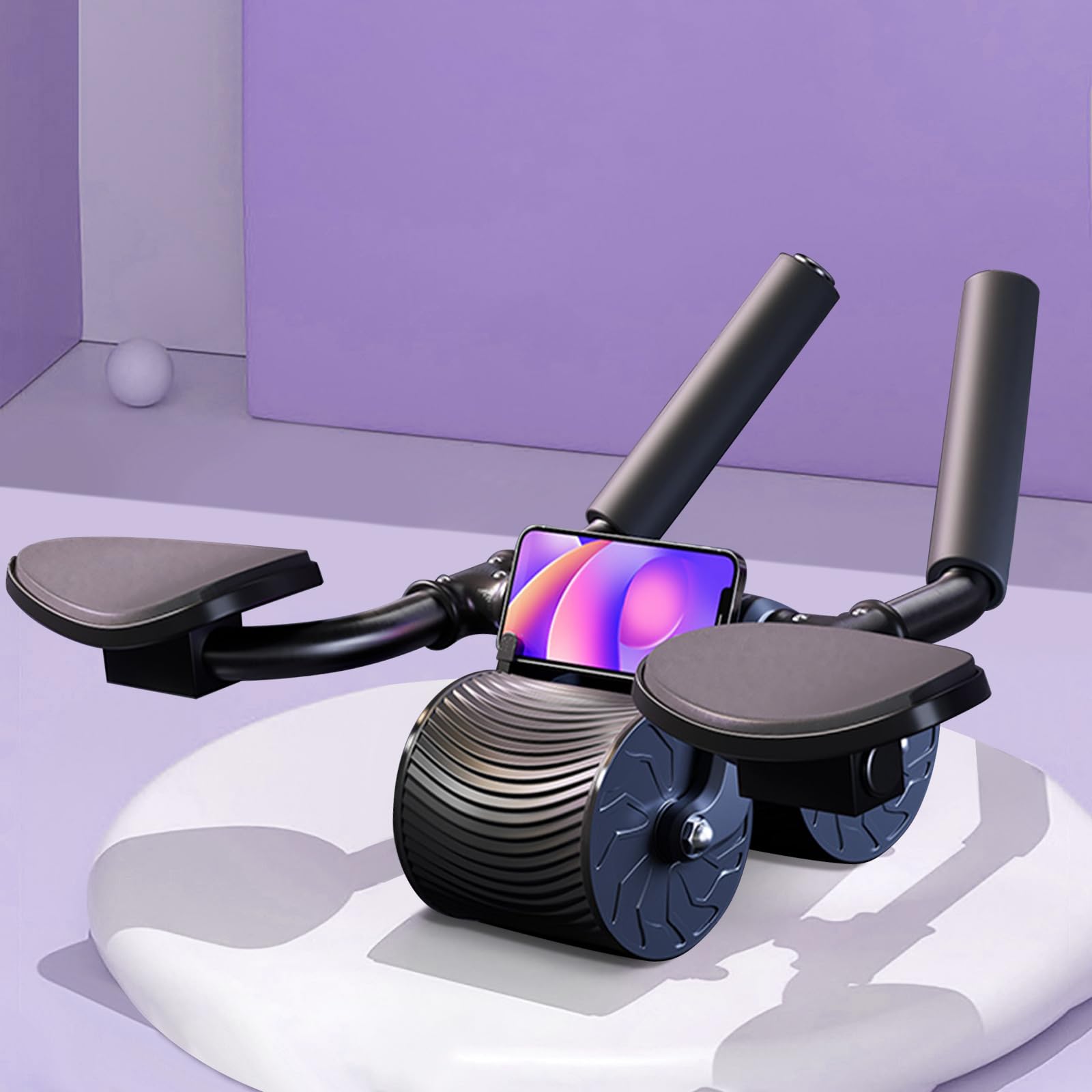 SmartSaker Ab Wheel Roller with Elbow Support & Phone Holder - Automatic Rebound Core Trainer for Home, Gym & Office Workouts - Strengthen Abs & Build Core Muscles - Perfect for Fitness Enthusiasts & Beginners
