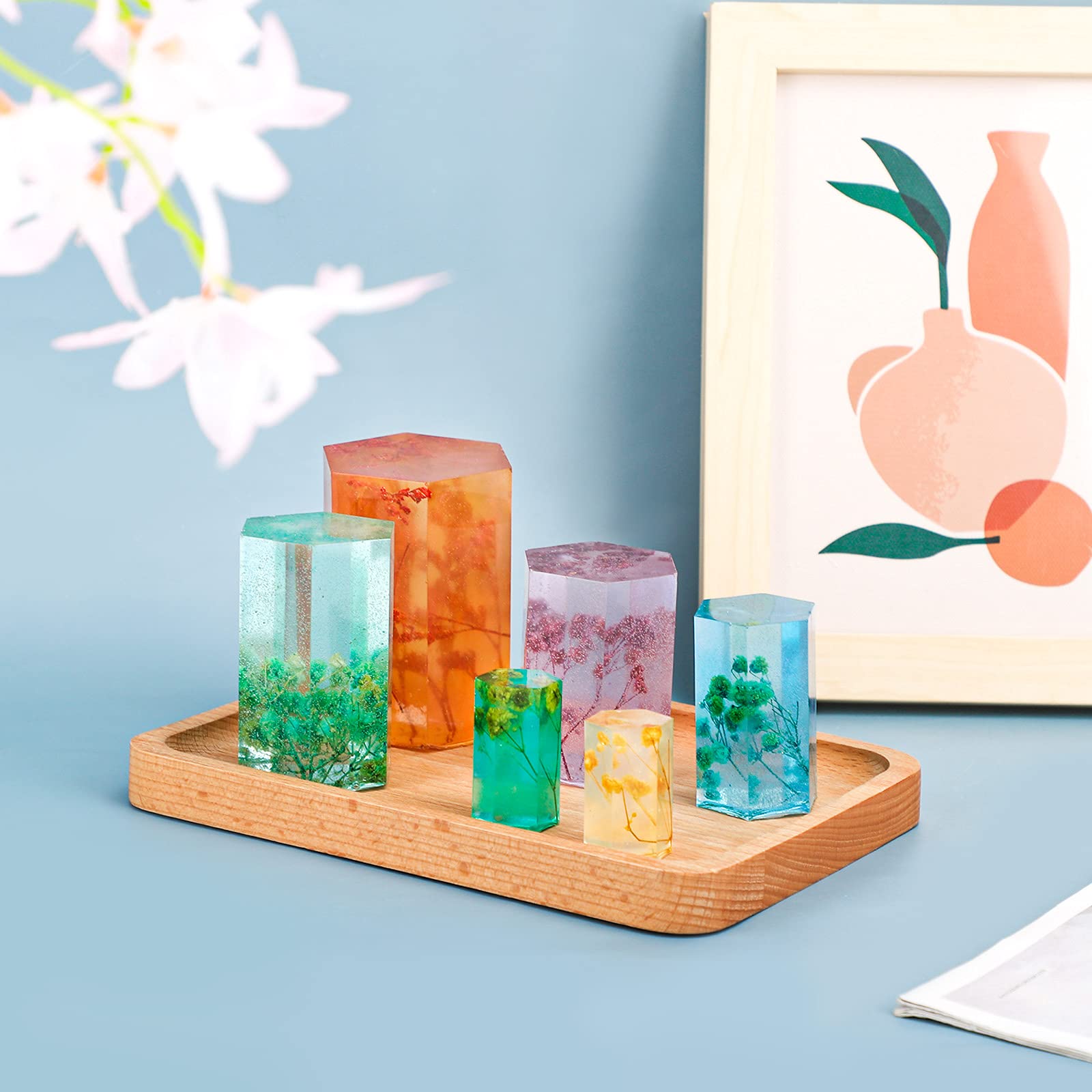 Hexagon Resin Molds 6-Piece Set - Silicone Cube Molds for Epoxy Casting, DIY Jewelry Making, Polymer Clay, Candles, Soaps - Perfect for Crafting Ornaments, Dried Flower Preservation & Insect Specimen Displays