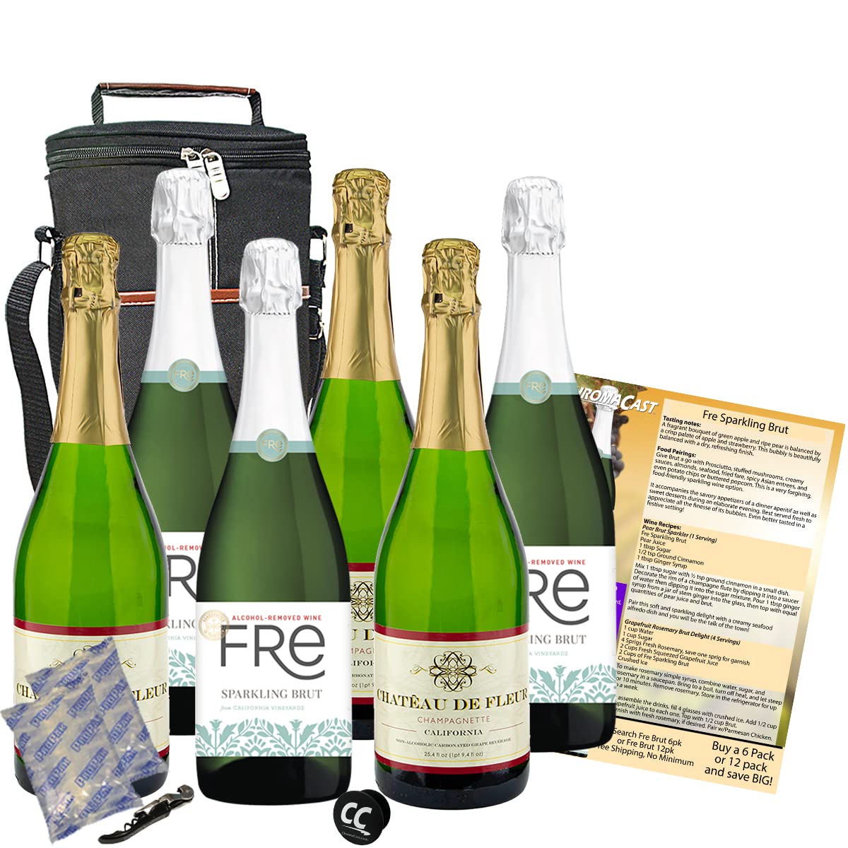 Premium Non-Alcoholic Sparkling Wine Gift Set - 6 Bottles with Elegant Wine Bag, Corkscrew & Chill Packs | Perfect for Weddings, Anniversaries & Holiday Celebrations | Alcohol-Free Champagne Alternative