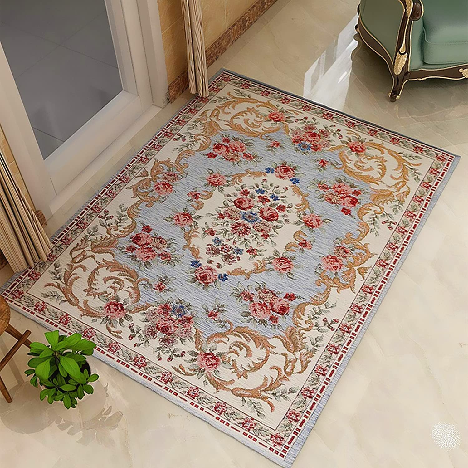 Ukeler Rustic Floral Area Rug - Non-Slip Soft Living Room Bedroom Dining Room Carpet (Luxury Blue, 23.6''x35.4'') - Perfect for Farmhouse Decor, Home Office & Cozy Spaces