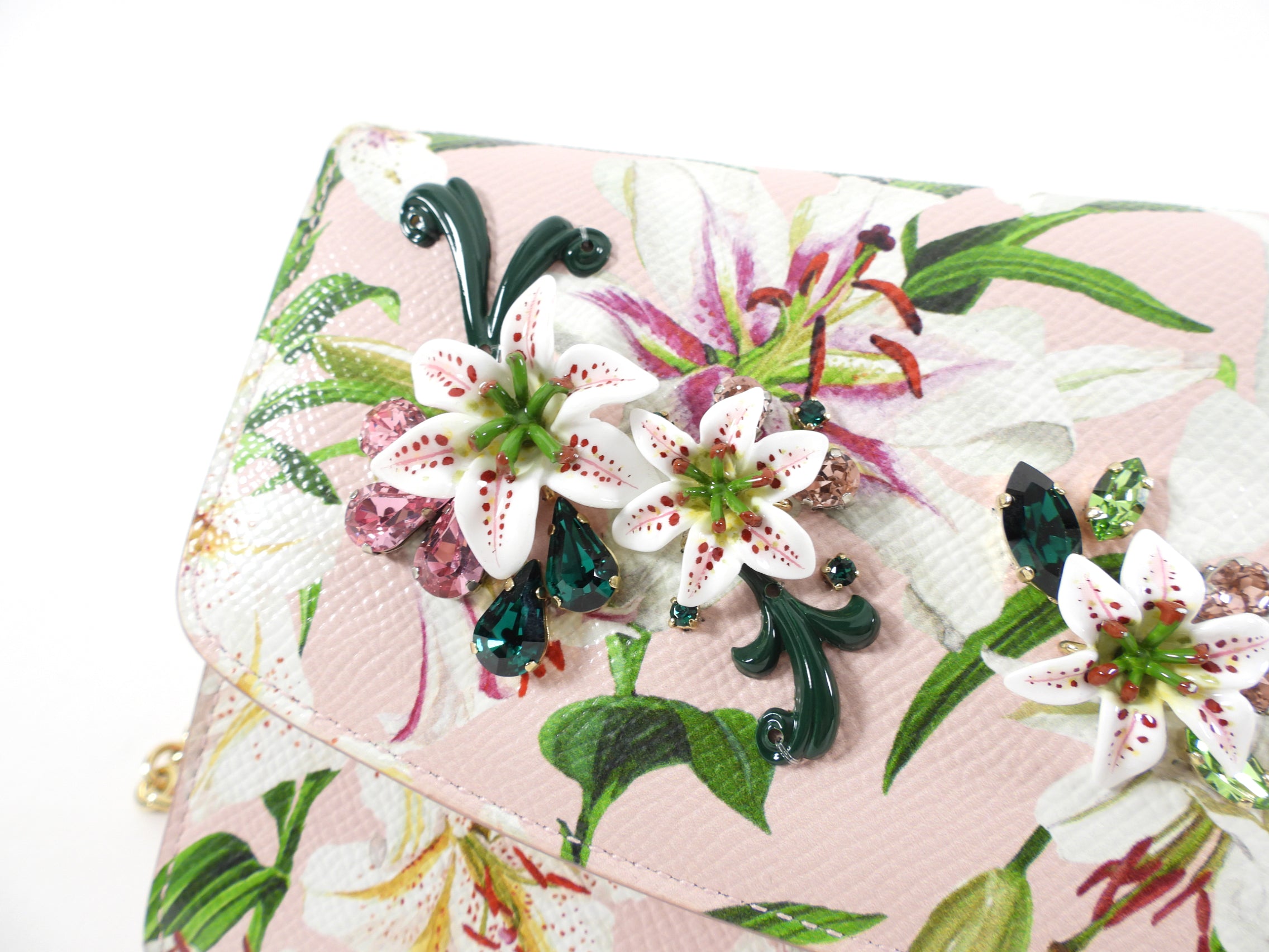 Dolce & Gabbana Women's Pink Floral Lilium Wallet on Chain Crossbody Bag - Perfect for Evening Parties & Date Nights
