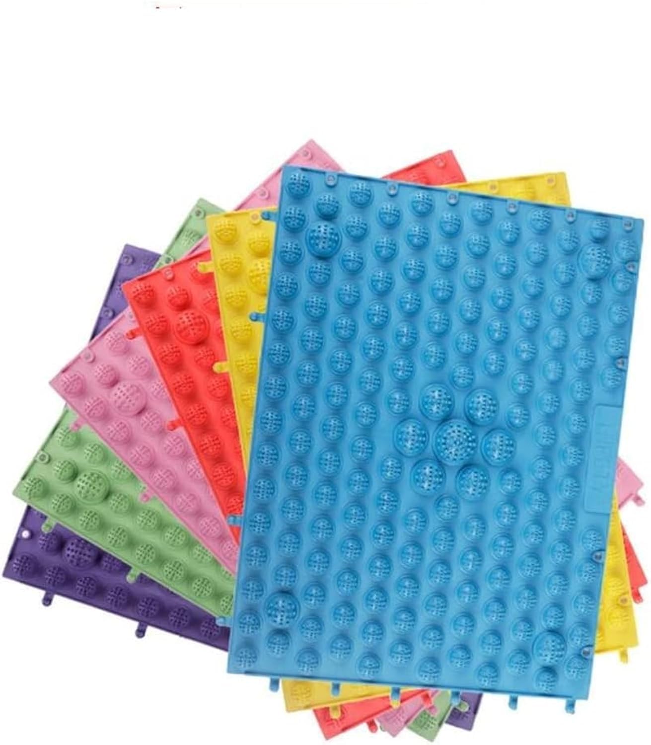 Acupressure Foot Massage Mat - Reflexology Walking Toe Plate Massage Pad for Yoga, Bathroom & Outdoor Use - Anti-Slip Design - Set of 4 Blue Mats - Relieve Foot Pain & Improve Circulation
