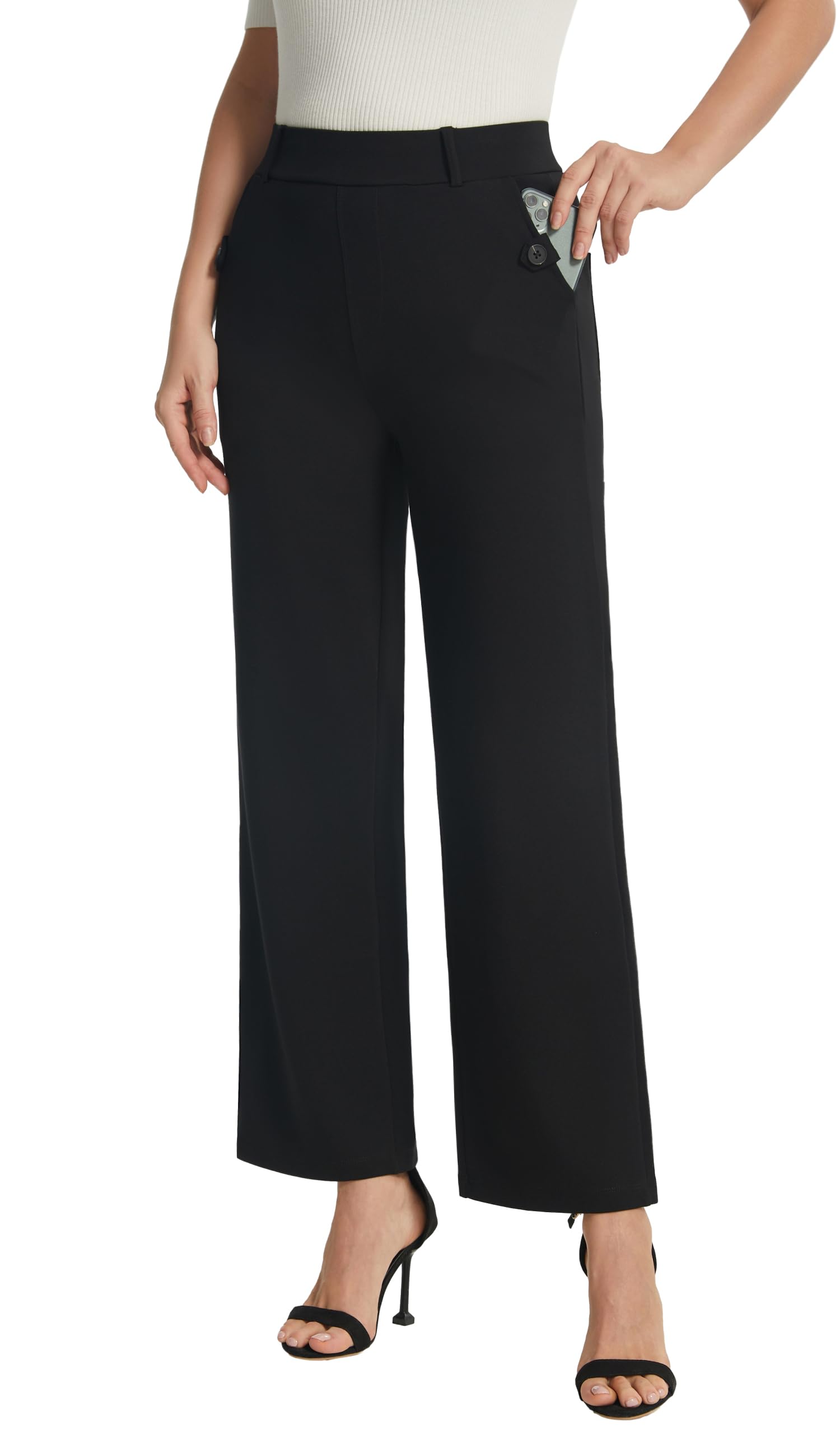 AFITNE Women's High Waist Yoga Dress Pants - Stretchy Pull On Business Casual Ankle Pants for Work, Office & Yoga - Comfortable Professional Trousers for Women