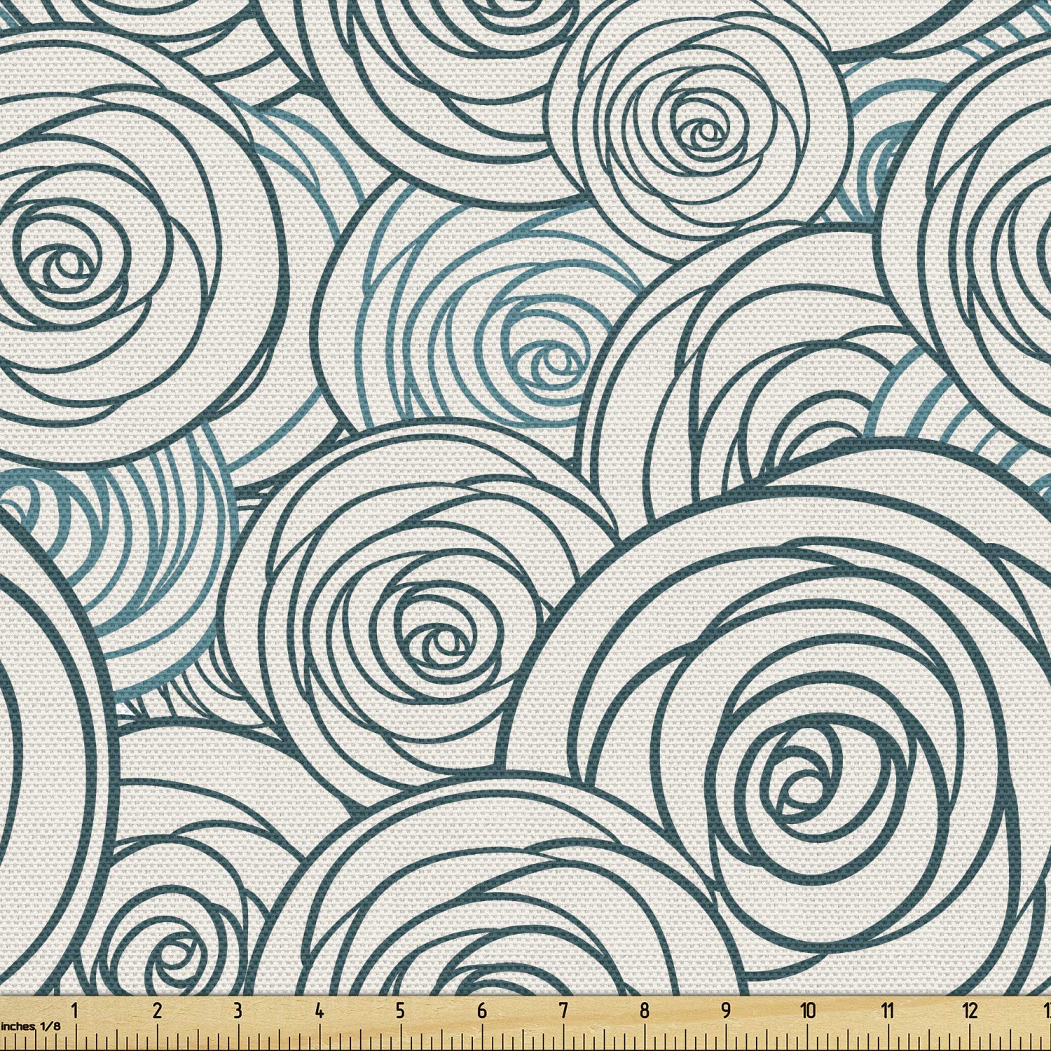 Ambesonne Rose Fabric by The Yard - Doodle Style Rose Blossoms Spring Nature Inspired Decorative Fabric for Upholstery, Curtains & DIY Home Decor | Dark Teal & Cream | Perfect for Bedding, Pillows & Table Runners