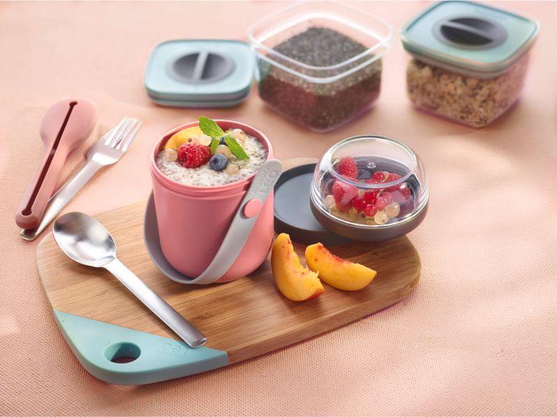 BergHOFF Leo 6-Piece Travel Lunch Set - BPA-Free Food Containers with Leak-Proof Lid, Microwave & Dishwasher Safe, Compact for Work, School & Picnics - Stylish Pink Lunch Box Set