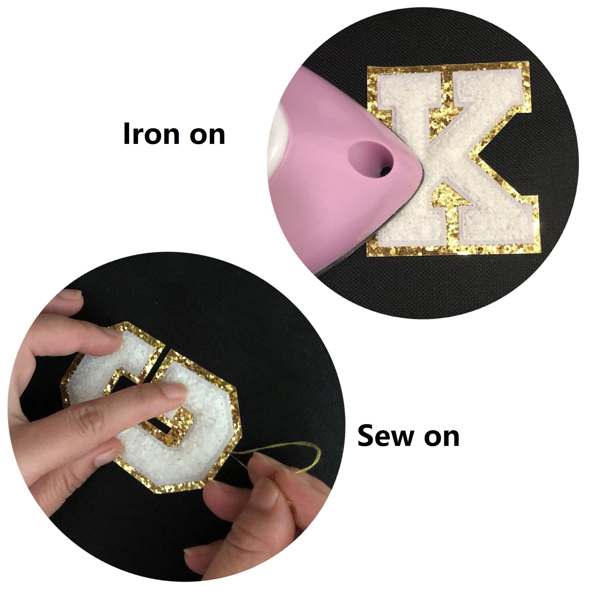 Custom Varsity Pink Chenille Iron-On Letter Patches with Glitter & Gold Sequin - 3