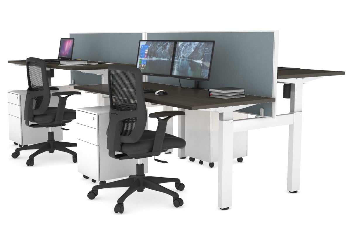 Adjustable 4-Person H Bench Workstation - White Frame [1600L x 700W] - Ergonomic Office Desk for Collaborative Workspaces & Coworking Environments