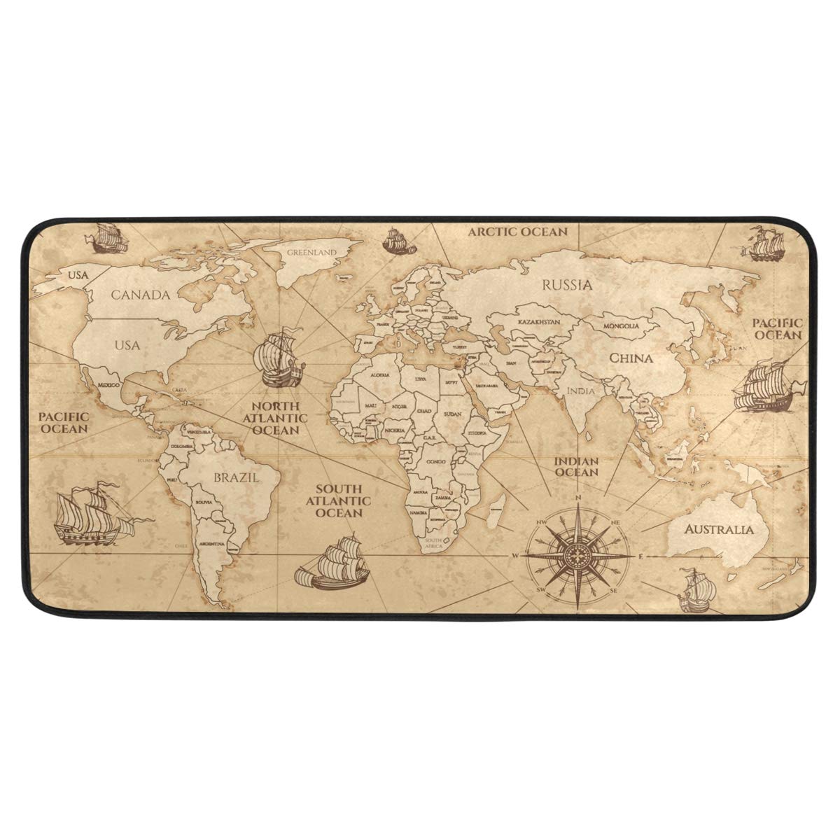 MOYYO Antique Vintage World Map Kitchen Rug - Non-Slip Anti-Fatigue Floor Mat, Oil & Stain Resistant, Easy to Clean - Perfect for Kitchen, Bathroom, Entryway & Outdoor Use