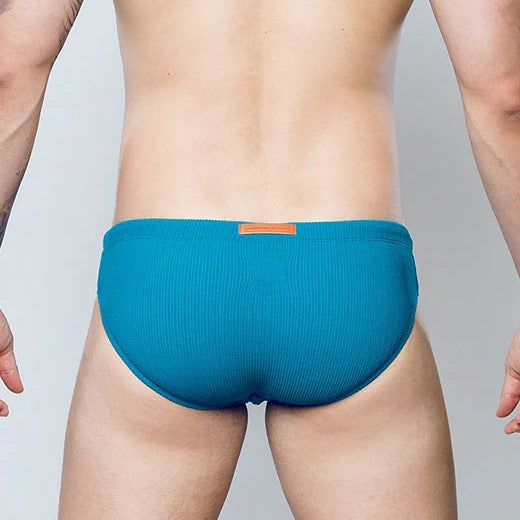 2EROS Men's Teal Railroad Swim Brief - Quick-Dry, Comfortable & Stylish Swimwear for Beach, Pool & Vacation