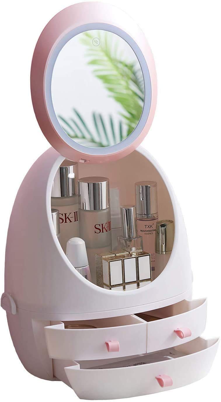 MYHEART Makeup Organizer - Rotating Mirror Cosmetic Storage Box for Jewelry & Makeup | Vanity Dresser Organizer with Desktop Mirror | Perfect for Bathroom Countertop, Bedroom Dresser & Travel Makeup Case