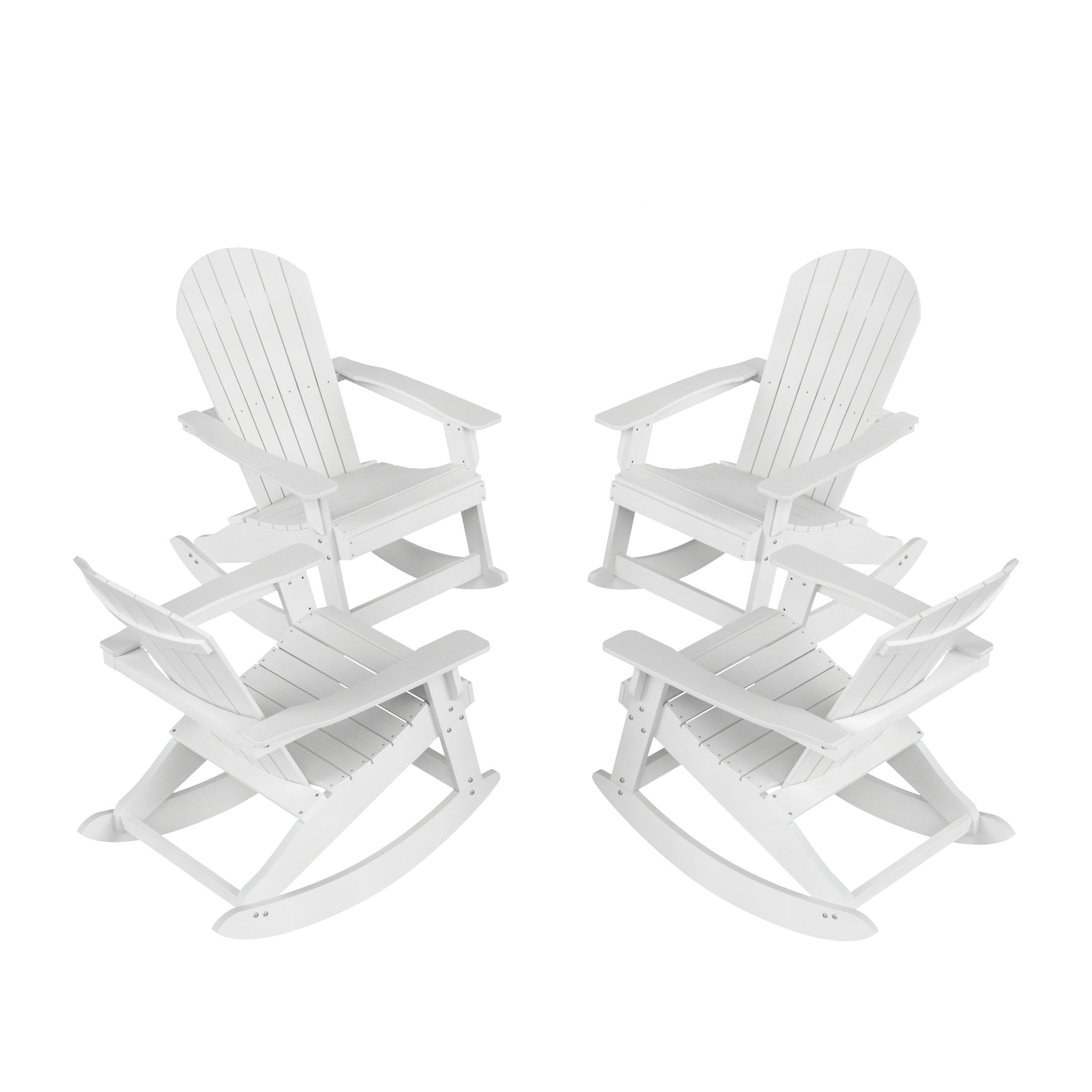 WO Home Furniture 4-Piece Patio Rocking Chair Set - HDPE Weather-Resistant Outdoor Garden Chairs in White - Perfect for Backyard, Porch, Poolside & Patio Relaxation