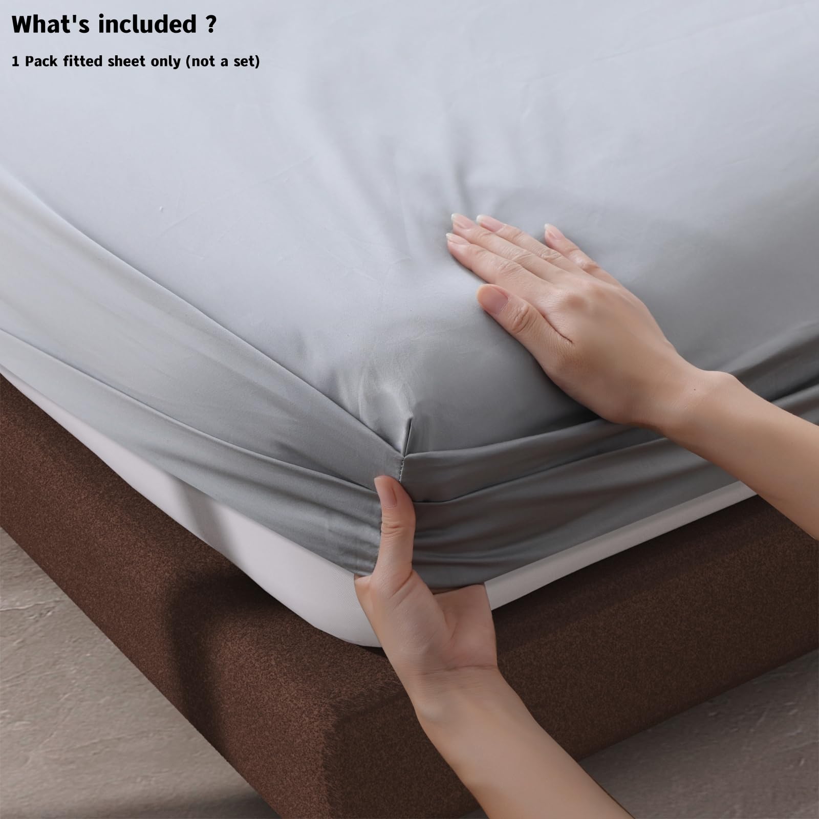 Premium 100% Egyptian Cotton Fitted Sheet - Queen Size Gray 600 Thread Count, Deep Pocket (8-16