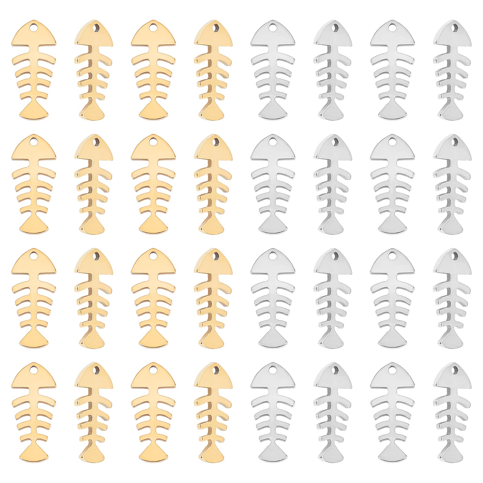 UNICRAFTALE 40pcs 2-Tone Fishbone Pendants - Hypoallergenic Stainless Steel Charms for Jewelry Making - 1.2mm Hole - Perfect for Necklaces, Bracelets & DIY Craft Projects