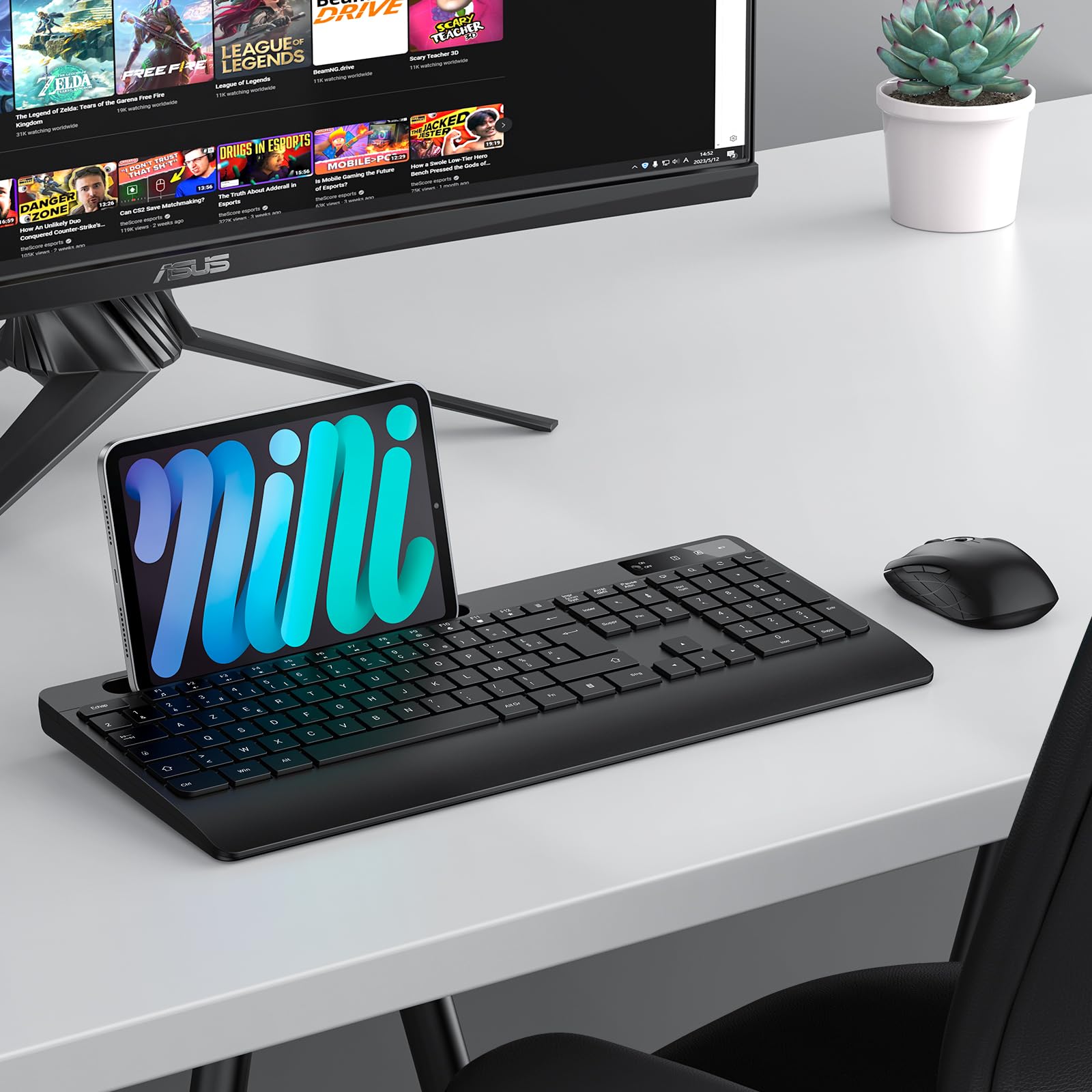 OMOTON Wireless Keyboard & Mouse Set, 2.4G AZERTY, Silent Ergonomic for PC - Home & Office Use