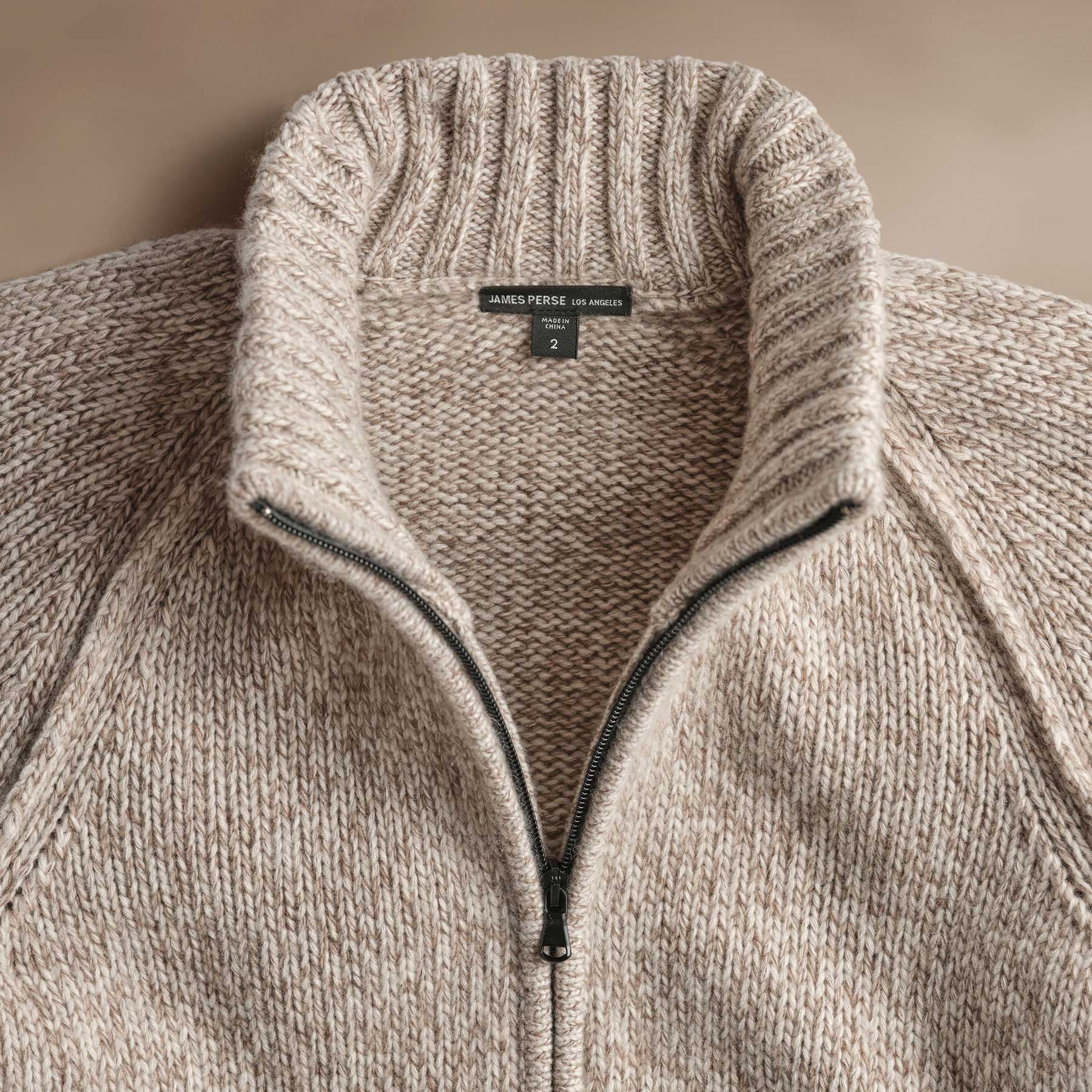 Chunky Cashmere Zip Up Sweater - Stone Marl | Cozy Winter Pullover for Women | Perfect for Casual Outfits & Cold Weather Layering