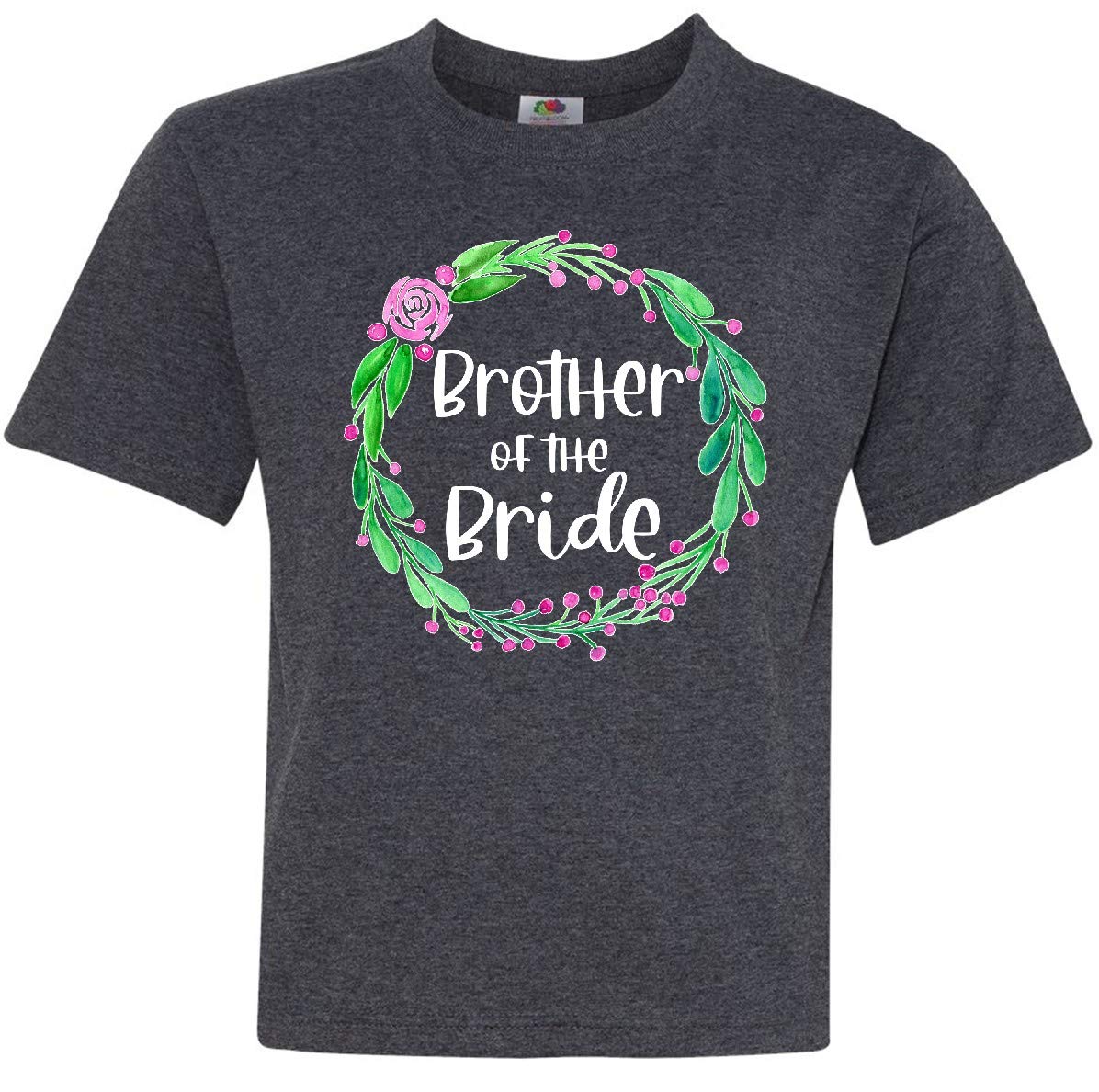 Inktastic Brother of The Bride Rose Wreath Youth T-Shirt | Comfortable Cotton Tee for Wedding Party | Perfect for Groomsmen, Ring Bearers & Formal Events