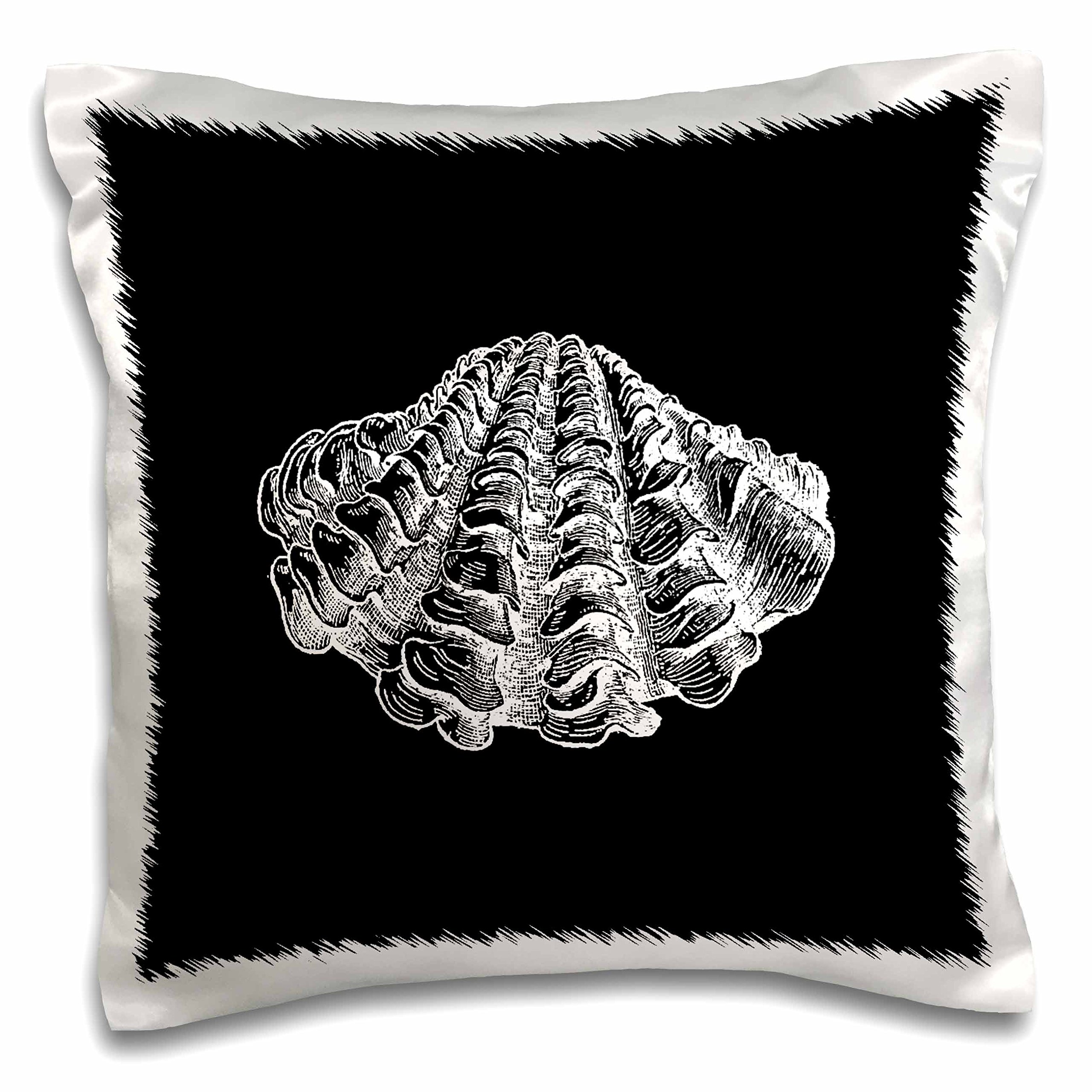 3D Seashell Print Pillow Case 16x16 Inch - Black Seashell Etching Modern Beach Ocean Life Decor - Perfect for Coastal Home Decor, Living Room Throw Pillow, Nautical Bedroom Accent