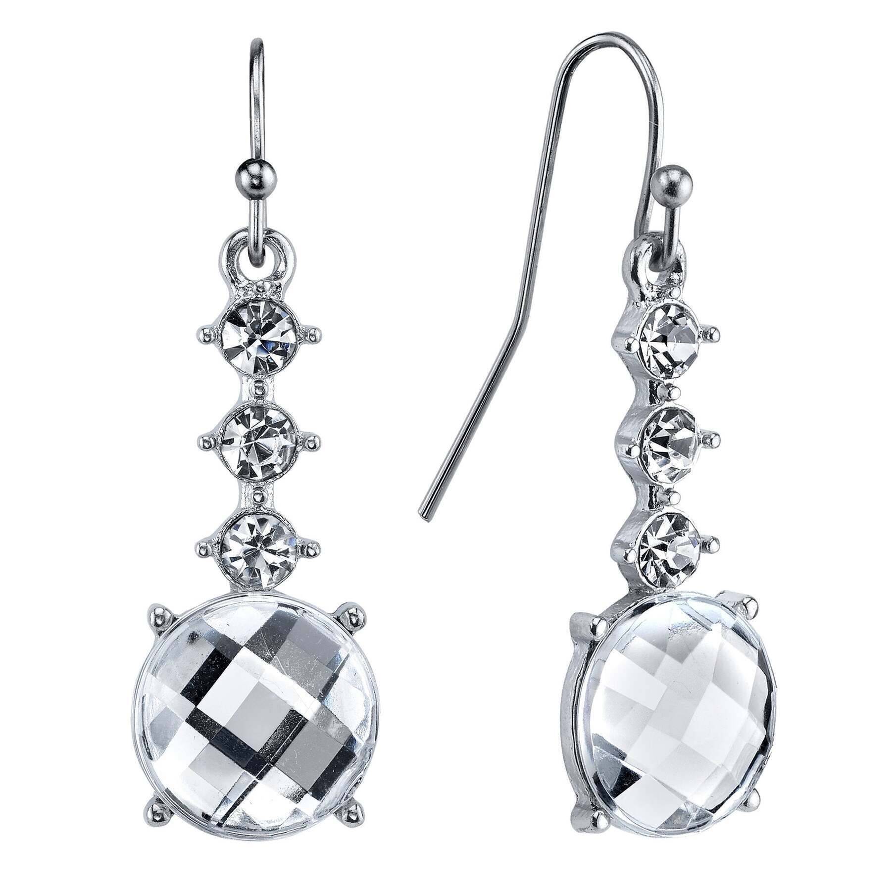 1928 Crystal Drop Earrings - Round Faceted Dangle Earrings for Women, Elegant Wedding & Party Jewelry Gift