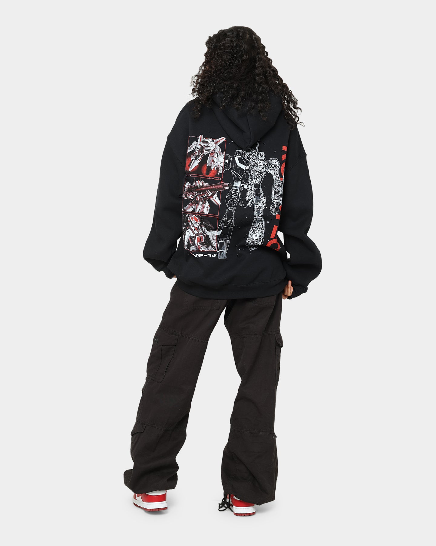 American Thrift X Robotech VF1J Black Hoodie - Stylish Anime-Inspired Pullover for Cosplay, Casual Wear & Fan Conventions