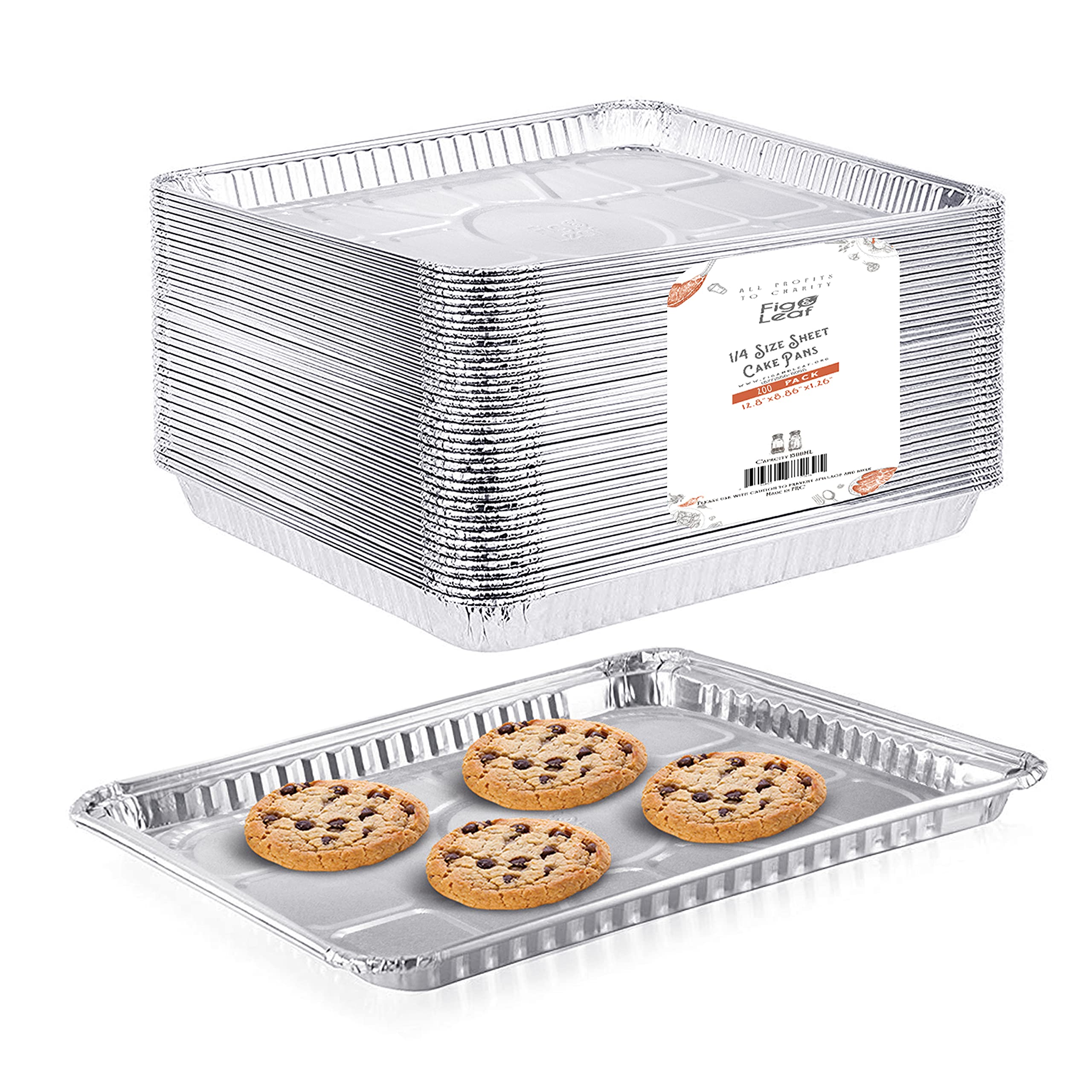 (200 Pack) 1/4 Size Cookie Sheet Baking Pans - 12.8” x 8.9” Heavy Duty Nonstick Aluminum Foil Trays - Reusable & Disposable for Baking Cakes, Cookies, Brownies, Bread - Perfect for Home, Bakery & Catering Use