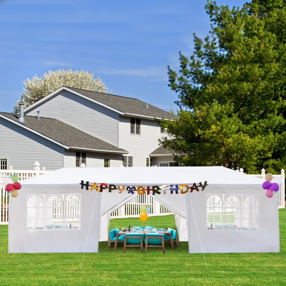 10x30 Party Tent - Large Outdoor Canopy with 8 Removable Sidewalls & Windows - Perfect for Weddings, Birthdays, Backyard Events - White Temporary Shelter for Outdoor Gatherings, Picnics, Festivals & Camping