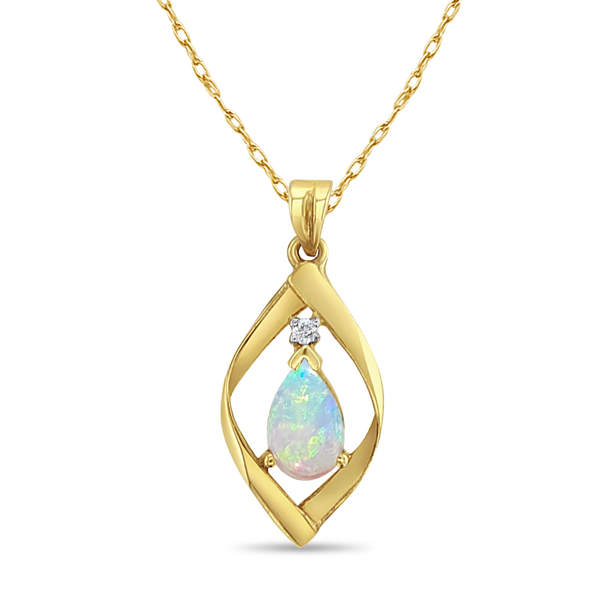 Pear Shaped Opal Necklace 14k Yellow Gold - Elegant Dainty Jewelry for Women, Perfect Gift for Birthday, Anniversary & Valentine's Day