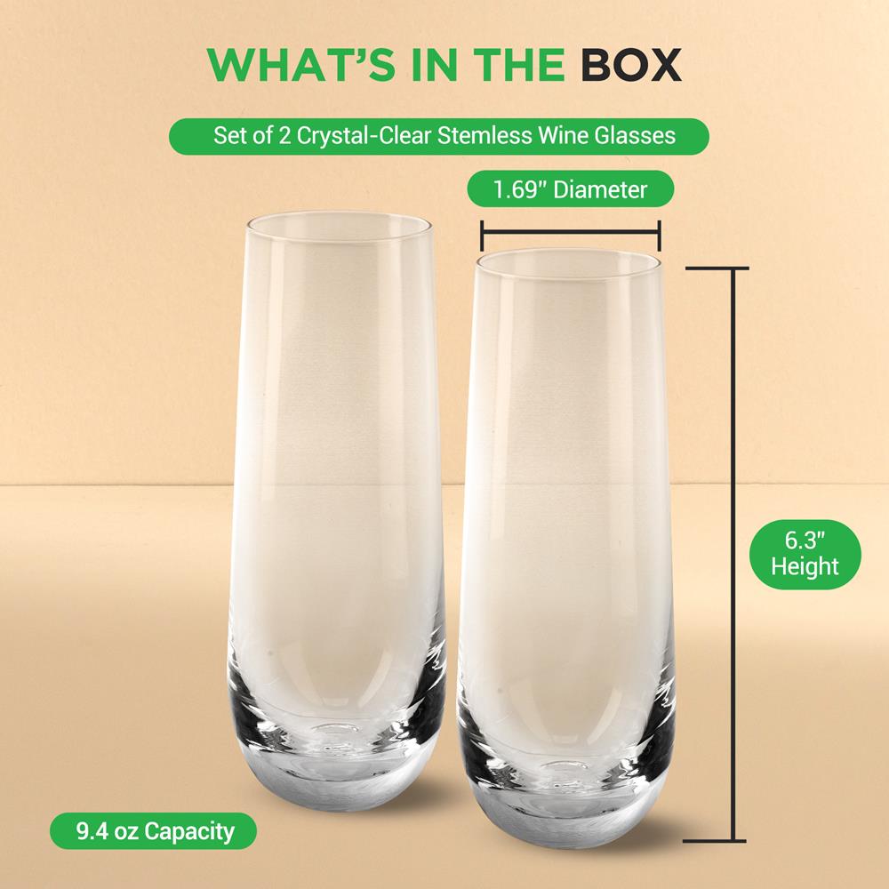 Premium Crystal Clear Stemless Wine Glasses - Set of 4 Shatter-Resistant Modern Tumblers for Red Wine, Cocktails & Beverages - Perfect for Parties, Weddings & Home Entertaining