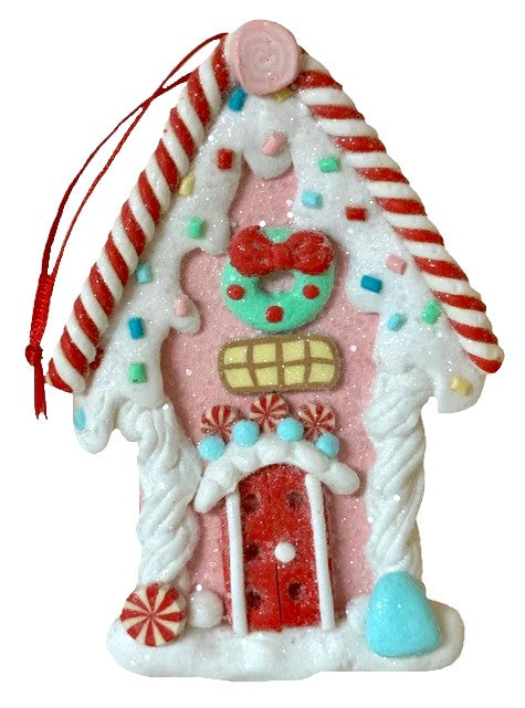 5 Pack Frosted Gingerbread House Christmas Ornaments - Handmade Holiday Decor for Tree, Mantel & Festive Home Decorations